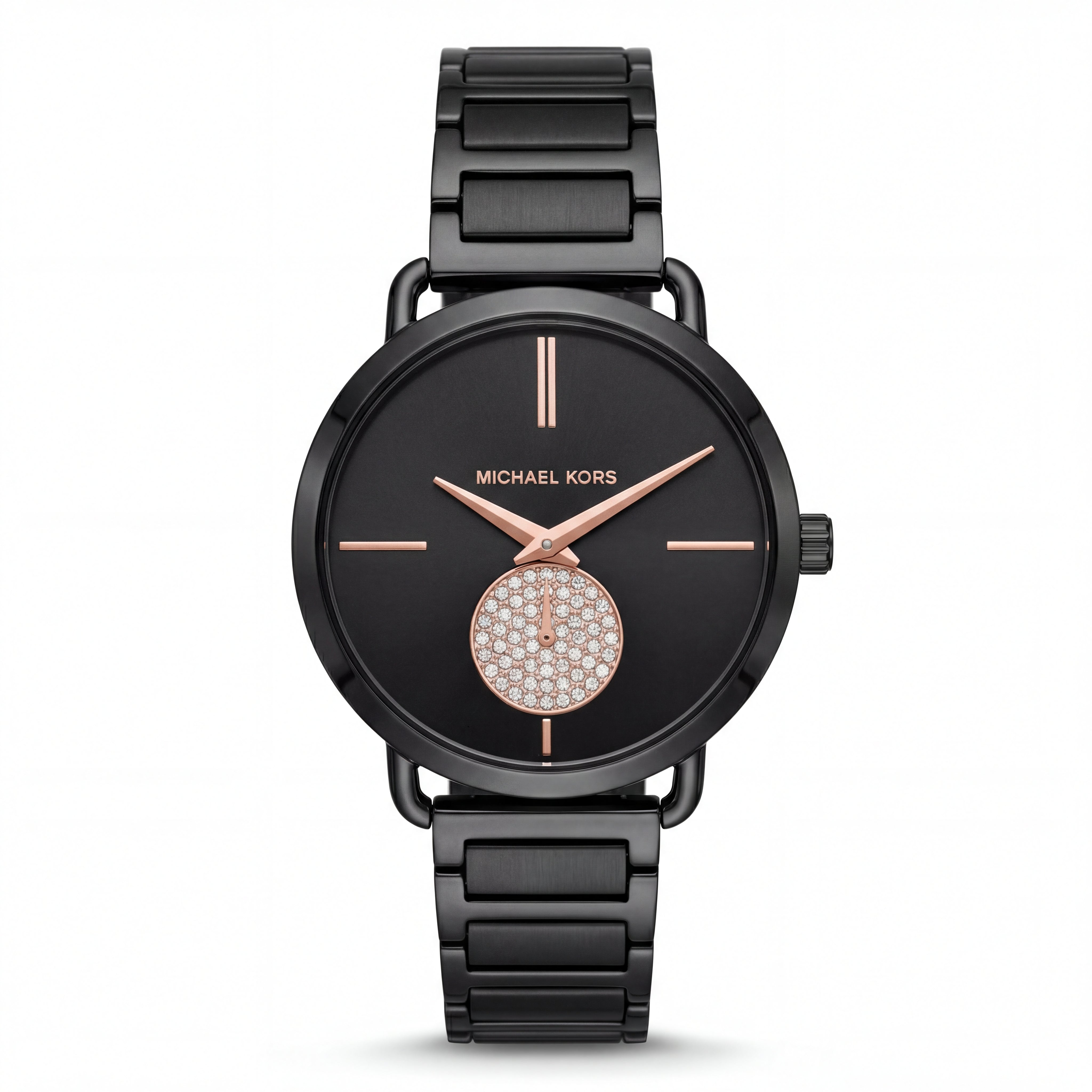 Midnight Black Rose Accent Crystal Subdial Minimal Watch