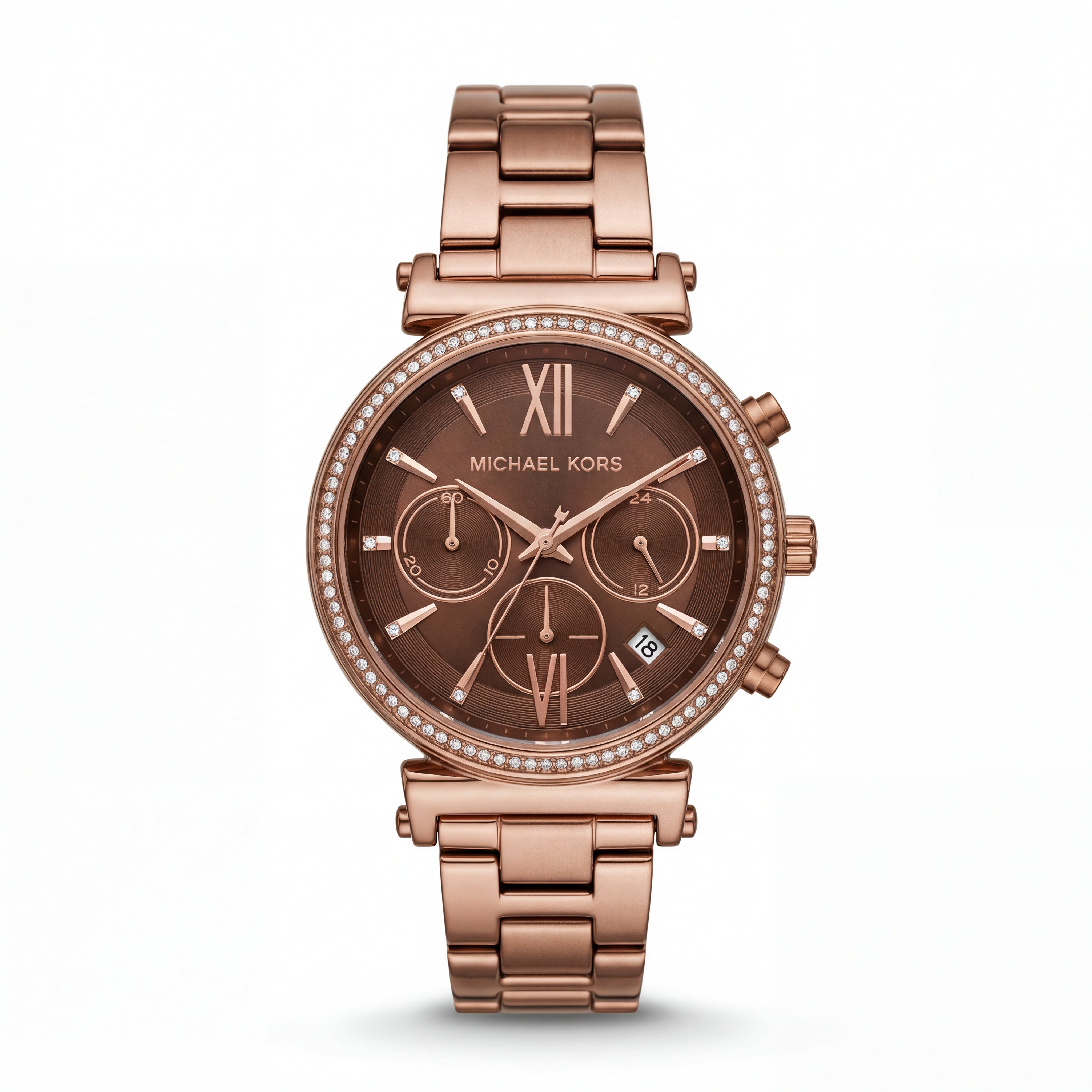 Chocolate Brown Dial Rose Gold Crystal Chronograph Watch