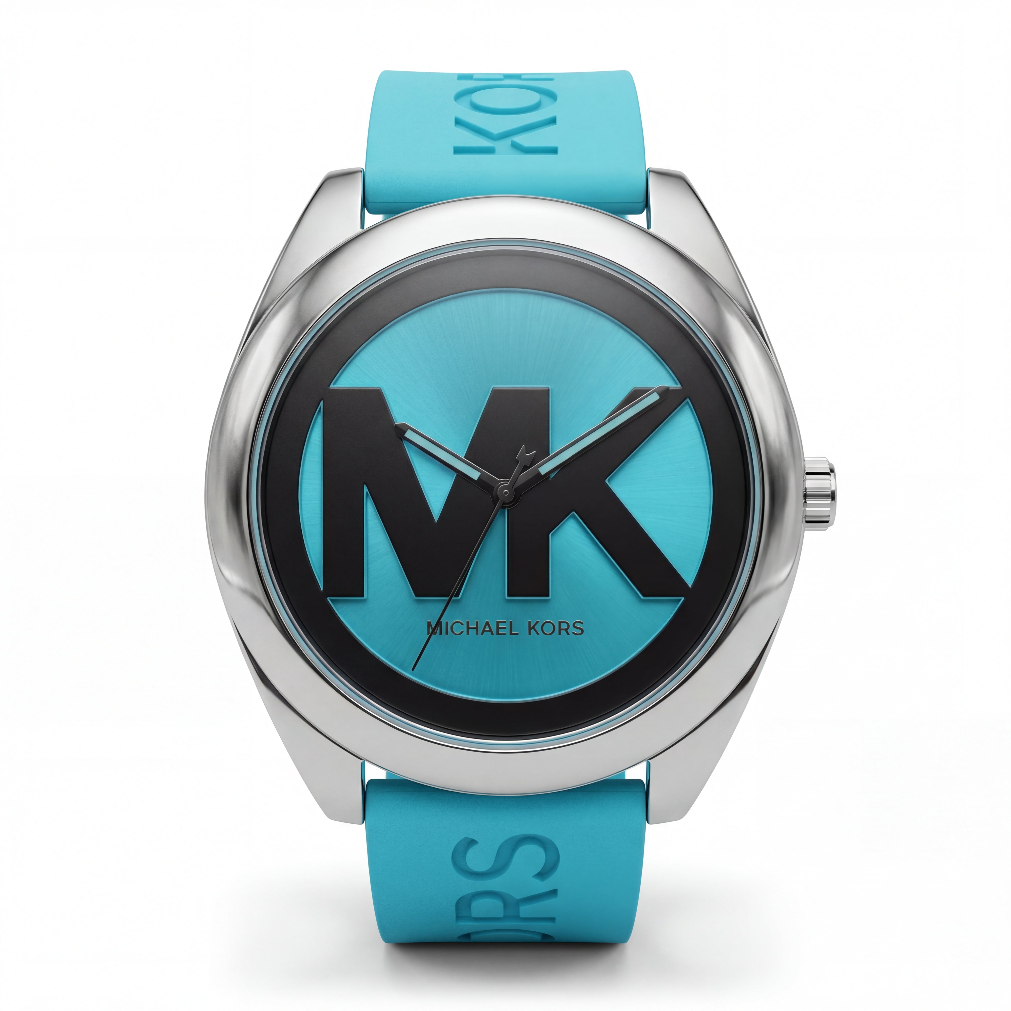 Aqua Blue MK Logo Dial Silicone Strap Statement Watch