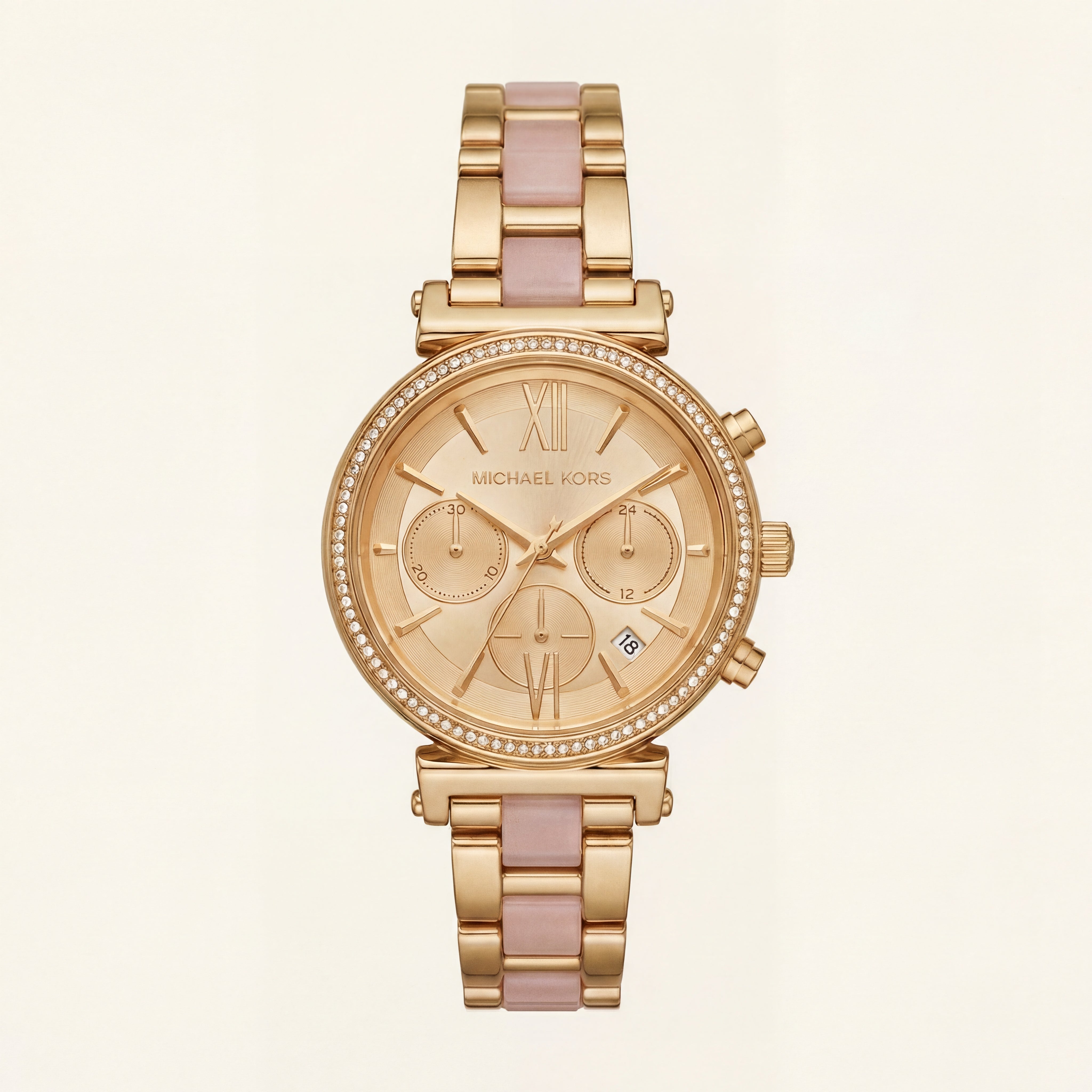 Rose Gold Crystal Bezel Chronograph Bracelet Watch