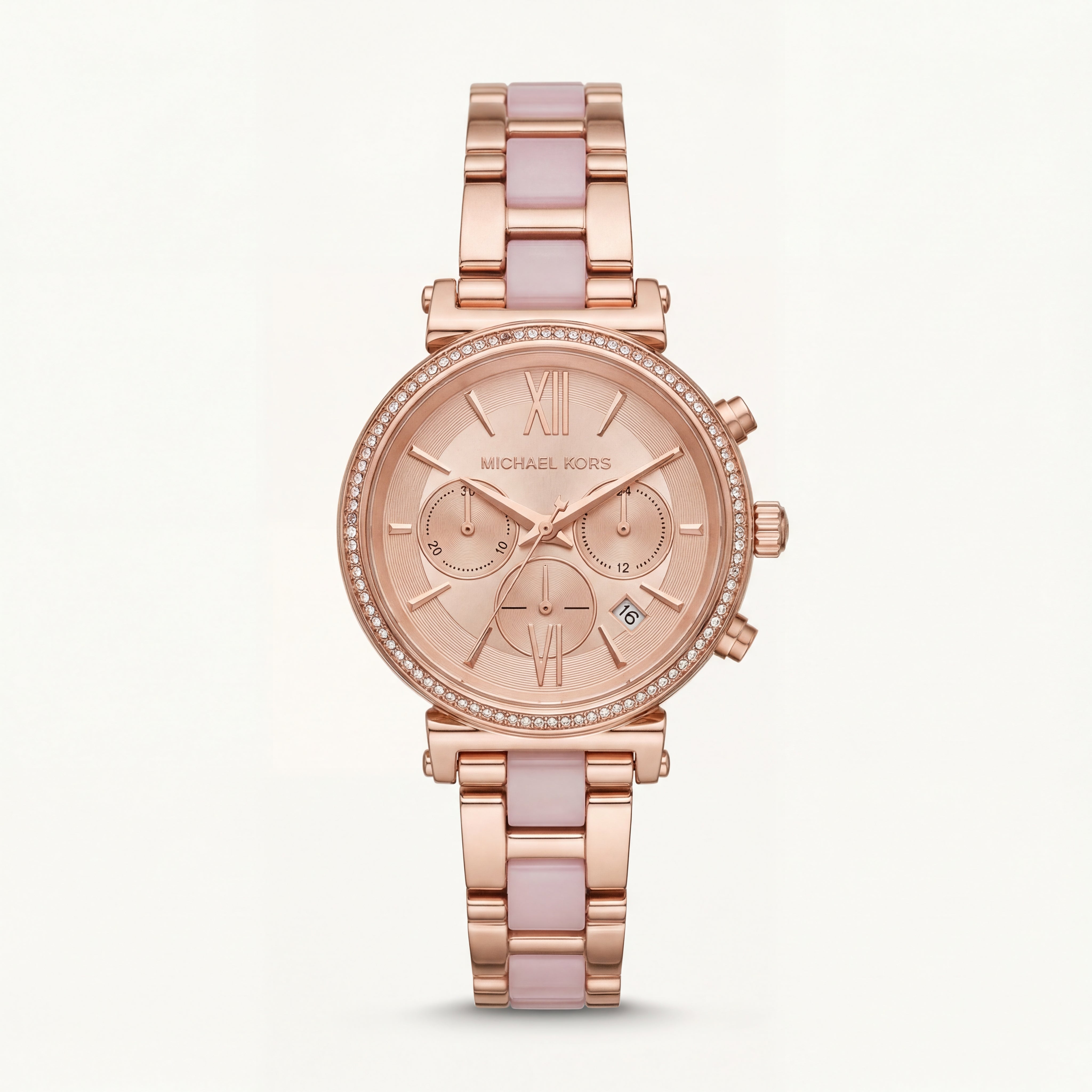 Rose Gold Blush Inlay Crystal Chronograph Bracelet Watch