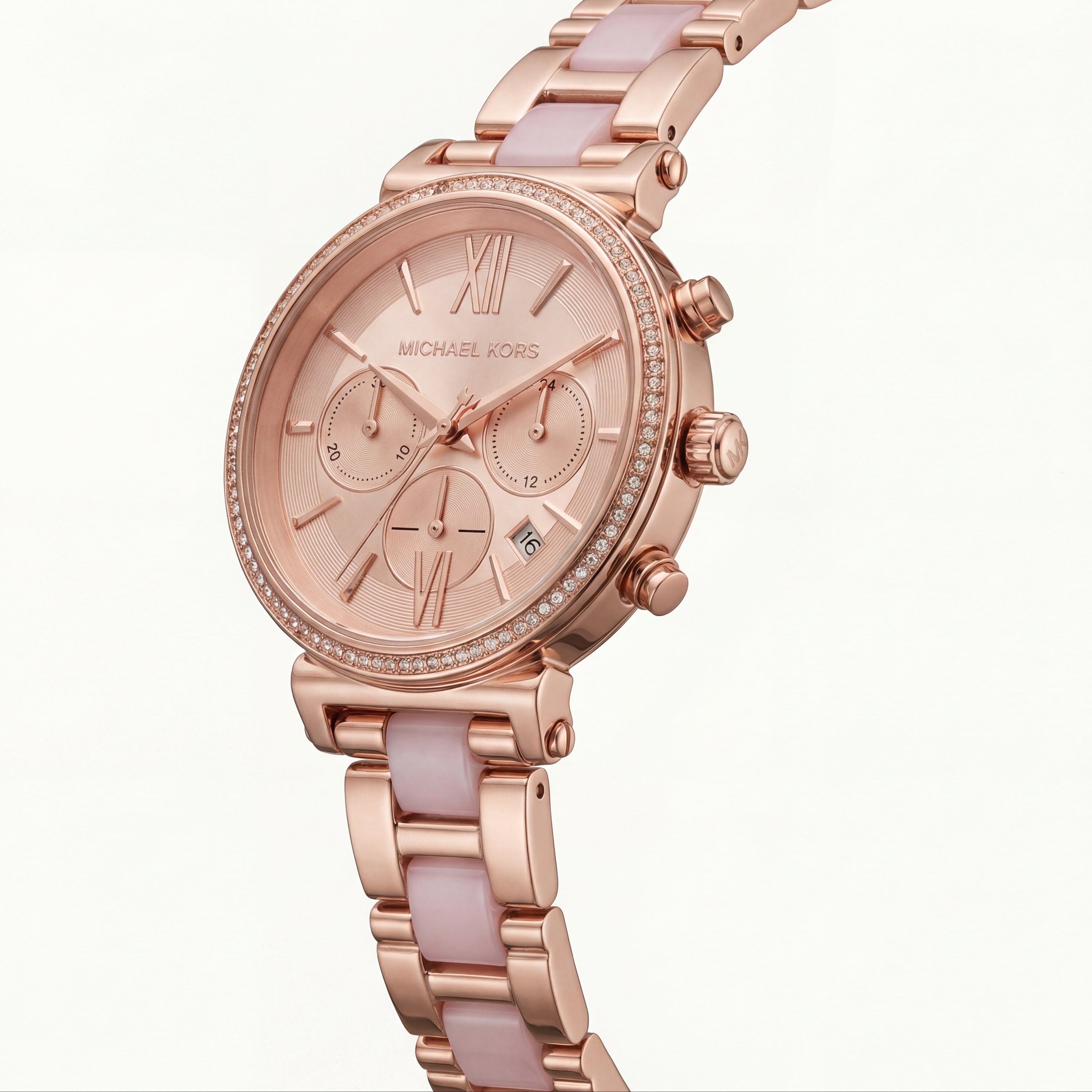 Rose Gold Blush Inlay Crystal Chronograph Bracelet Watch
