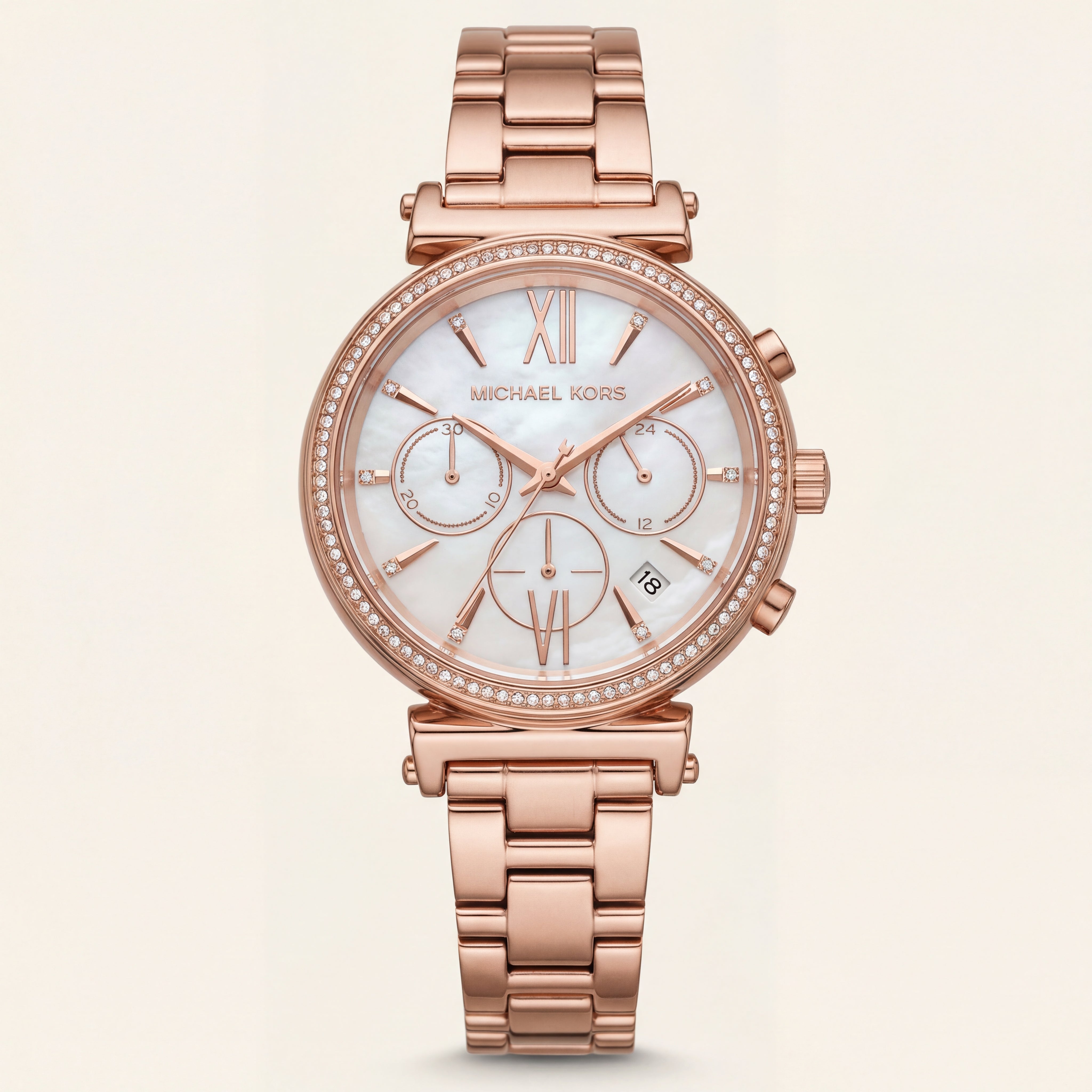 Rose Gold Mother-of-Pearl Crystal Chronograph Watch