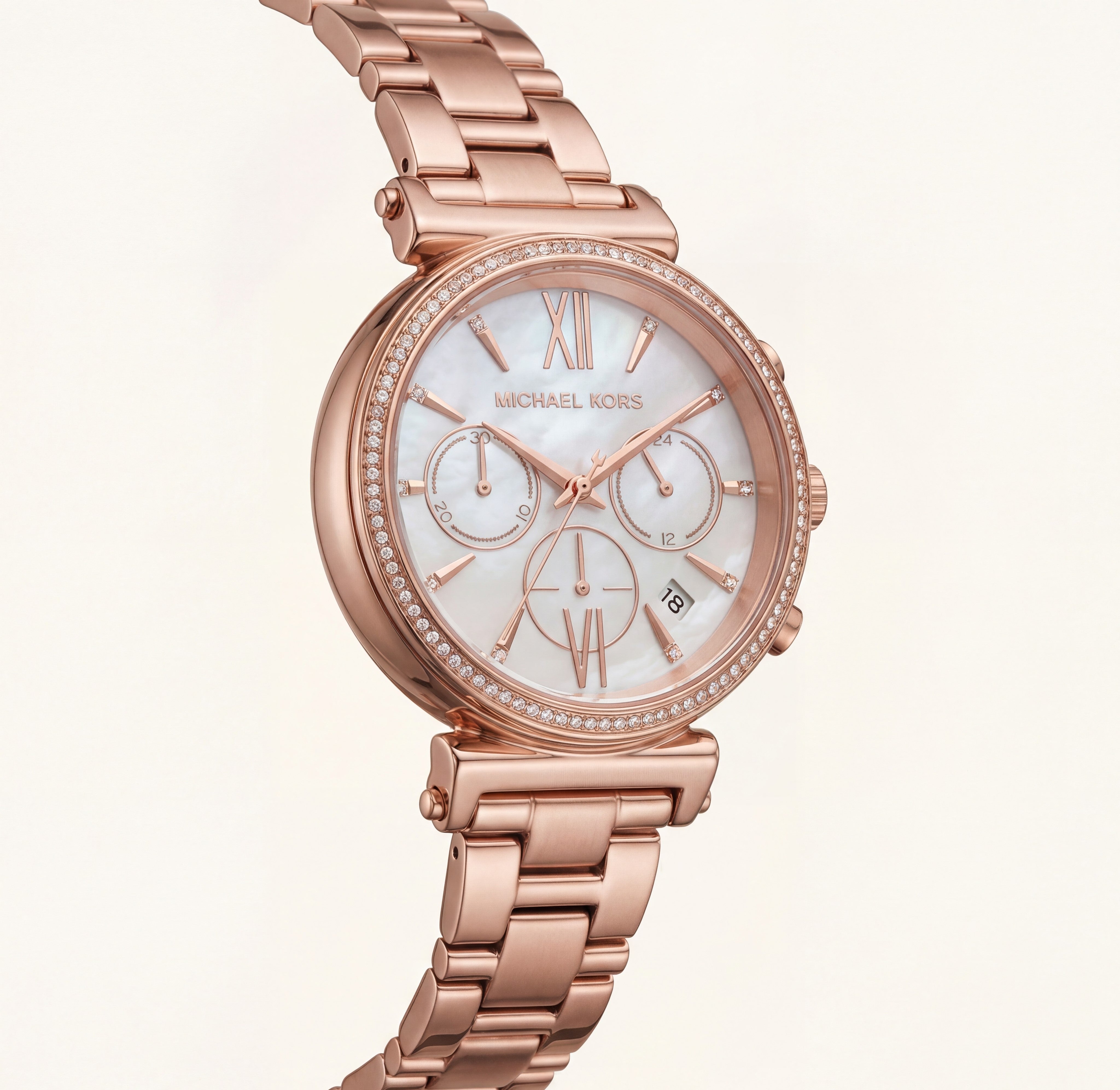Rose Gold Mother-of-Pearl Crystal Chronograph Watch