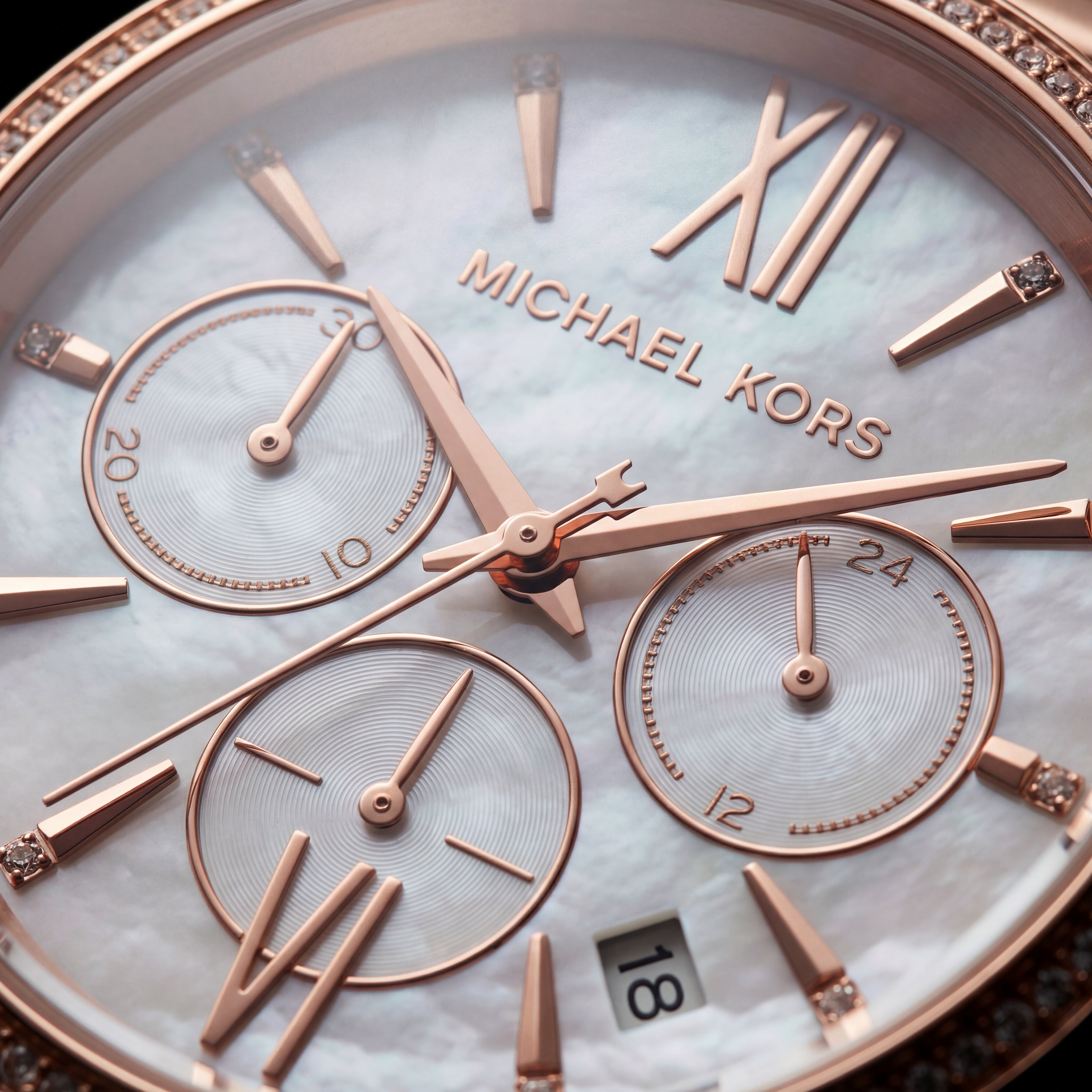 Rose Gold Mother-of-Pearl Crystal Chronograph Watch