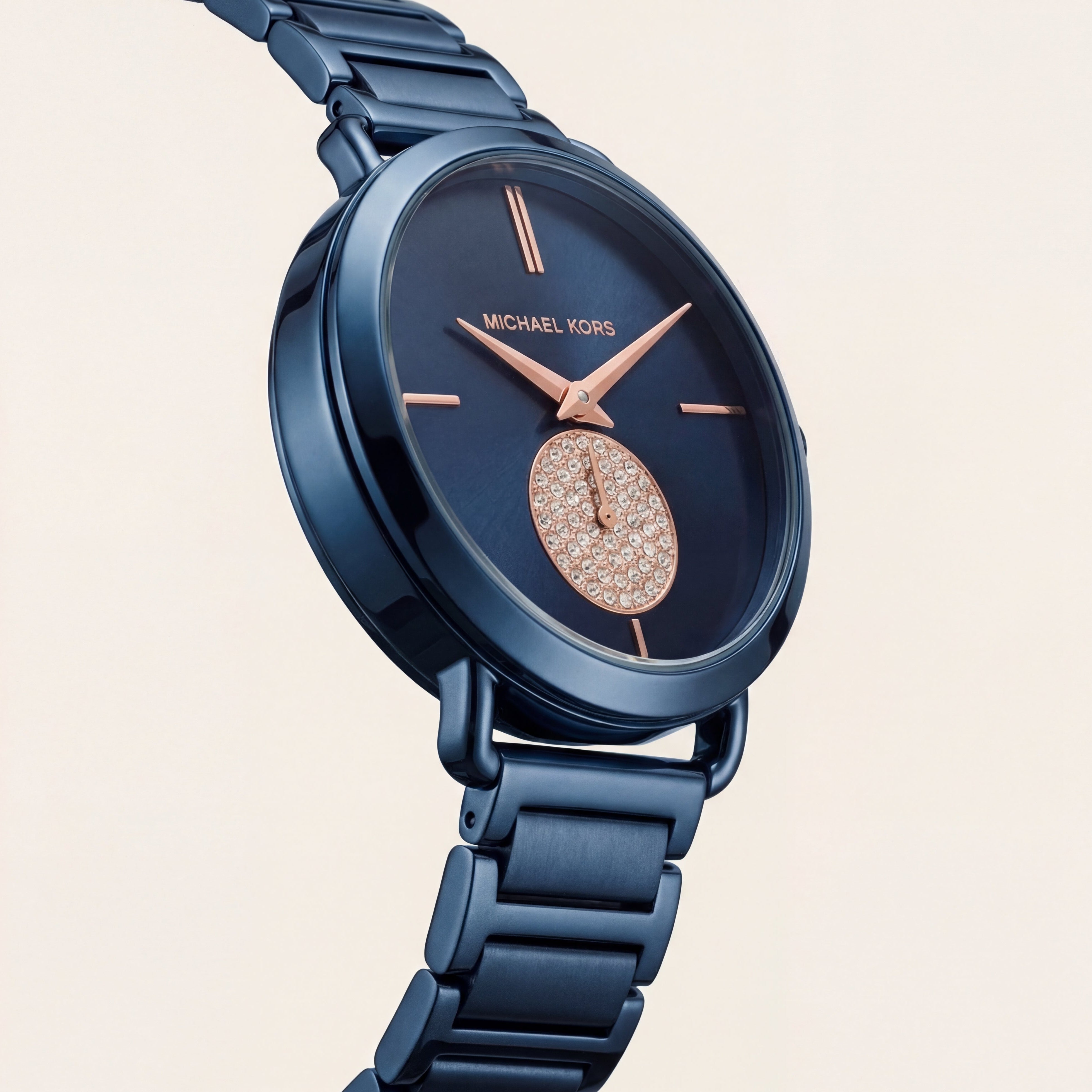 Midnight Blue Rose Accent Minimal Crystal Subdial Watch