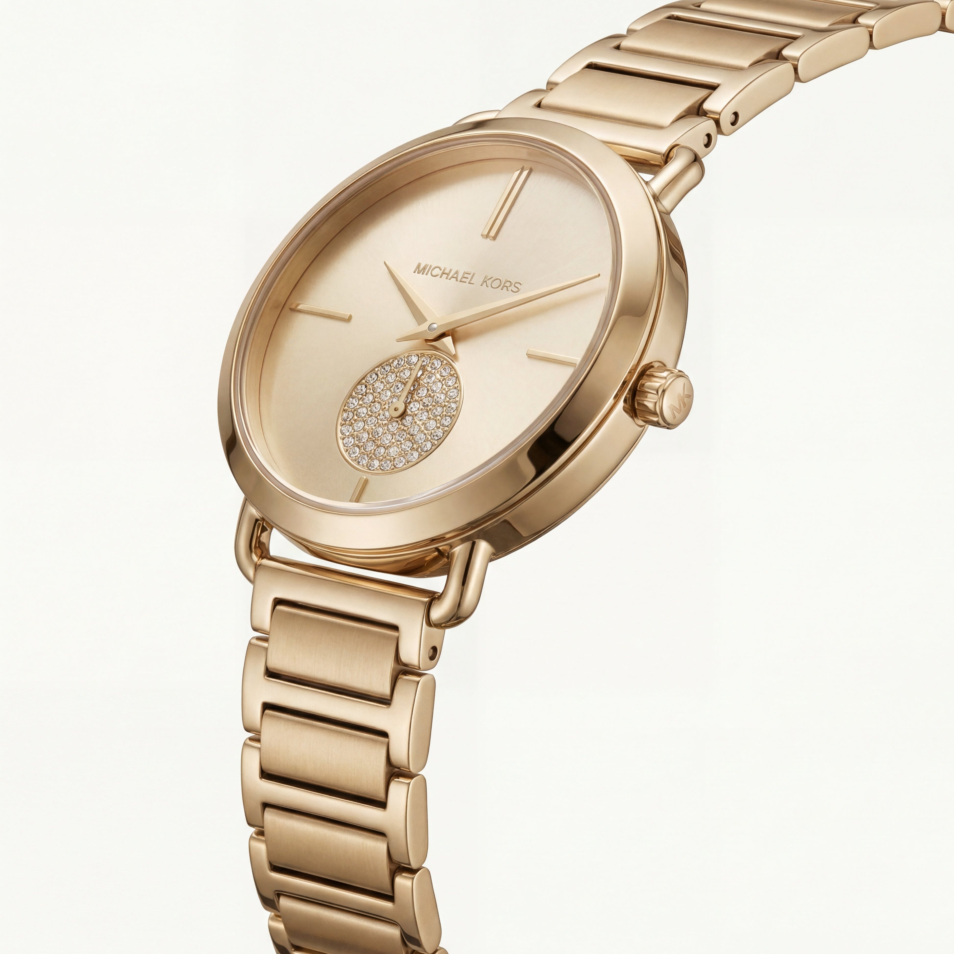 Full Gold-Tone Minimal Crystal Subdial Classic Bracelet Watch