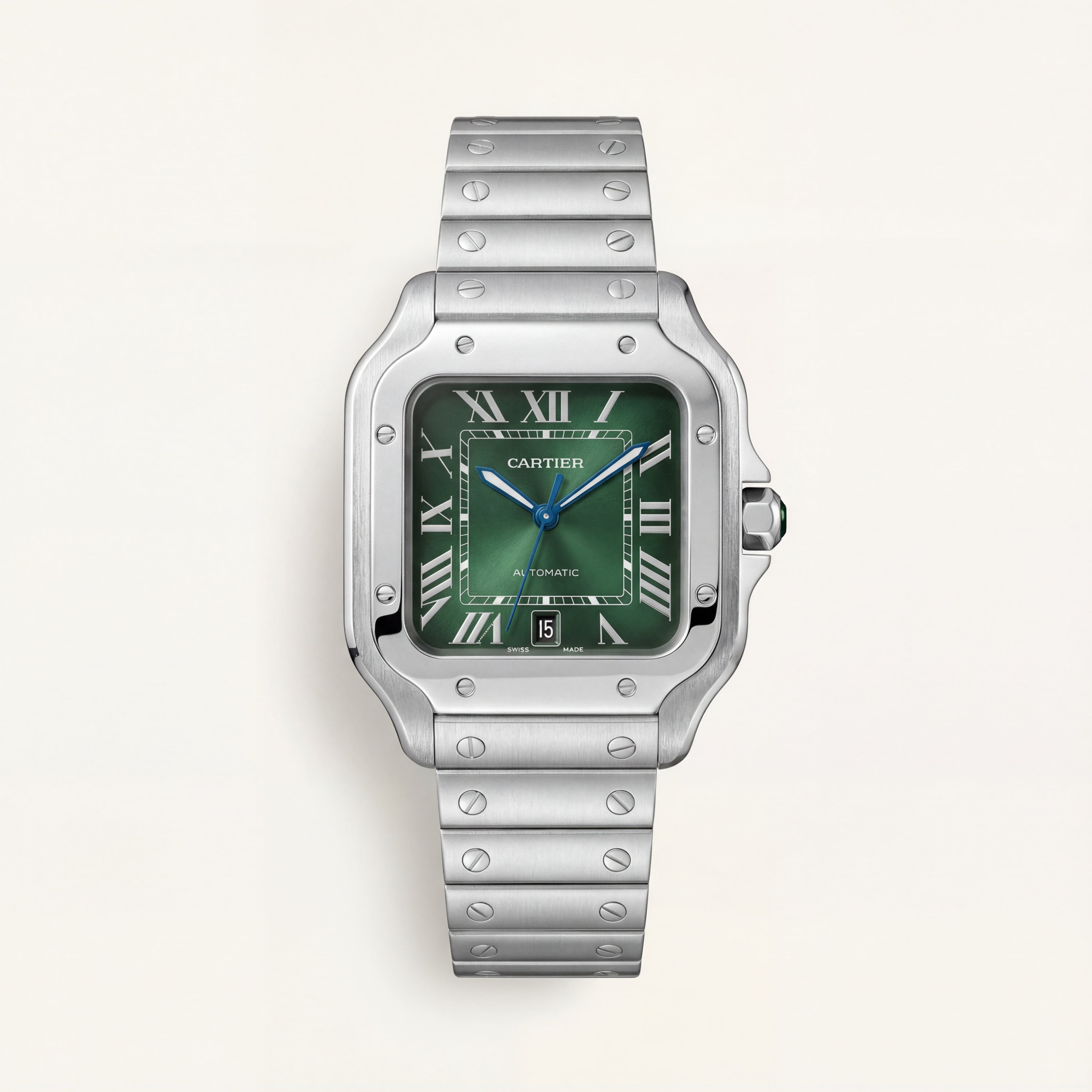 Emerald Green Square Automatic Roman Dial Steel Watch