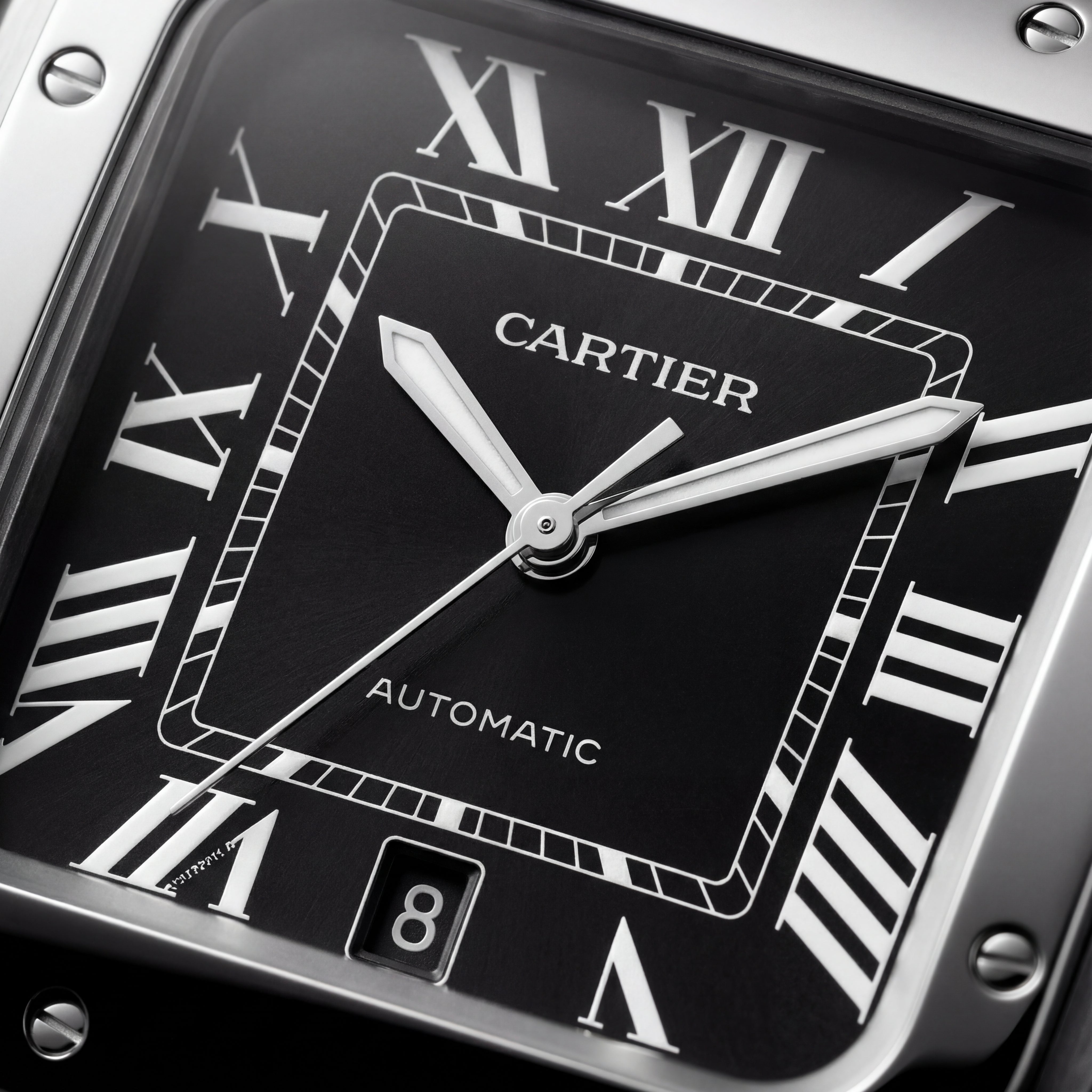 Classic Silver Square Automatic Roman Dial Steel Watch