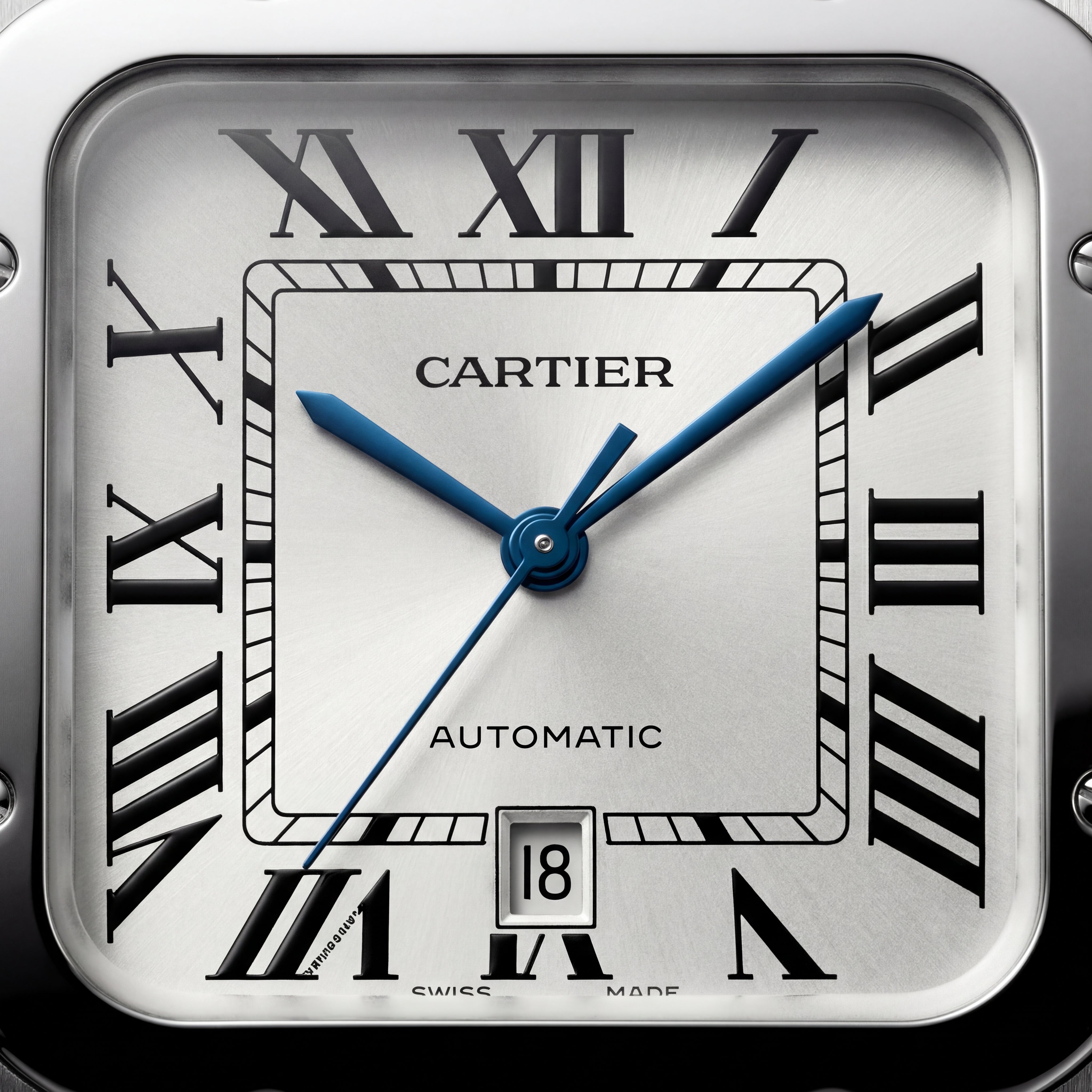 Silver Square Automatic Roman Dial Steel Watch
