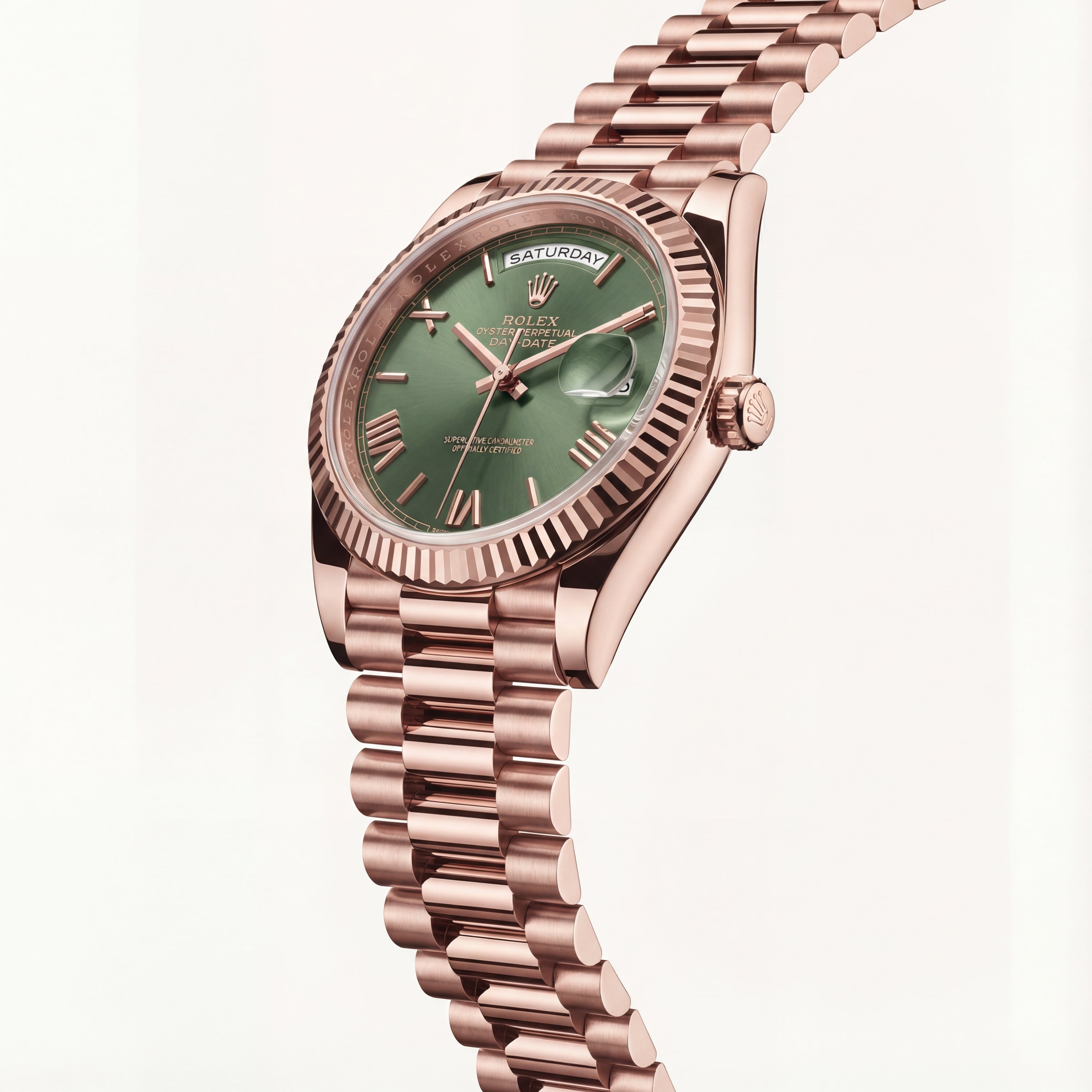 Rose Gold Green Dial Day-Date Luxury Steel Watch
