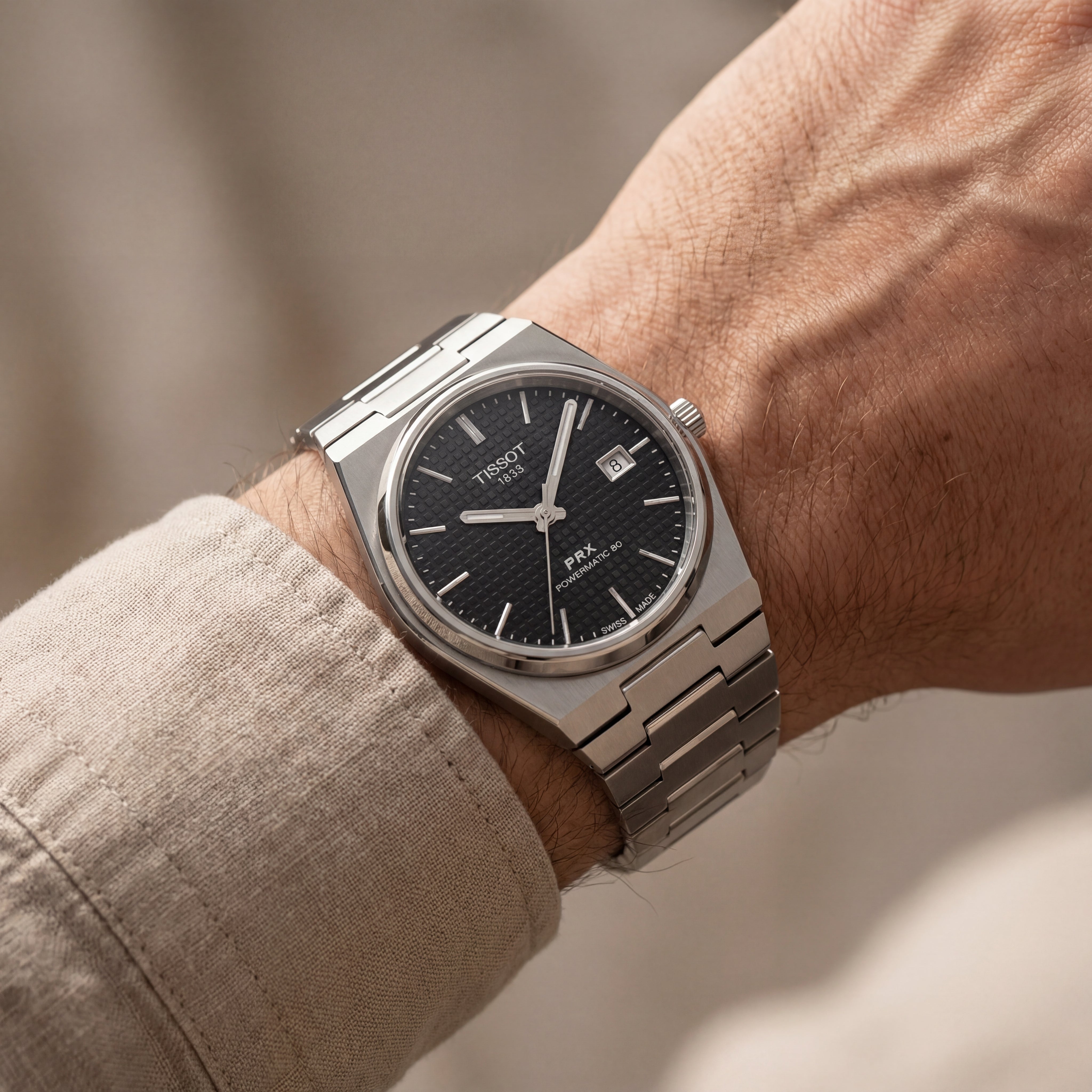 Centrix Black Waffle Dial Automatic Silver Watch