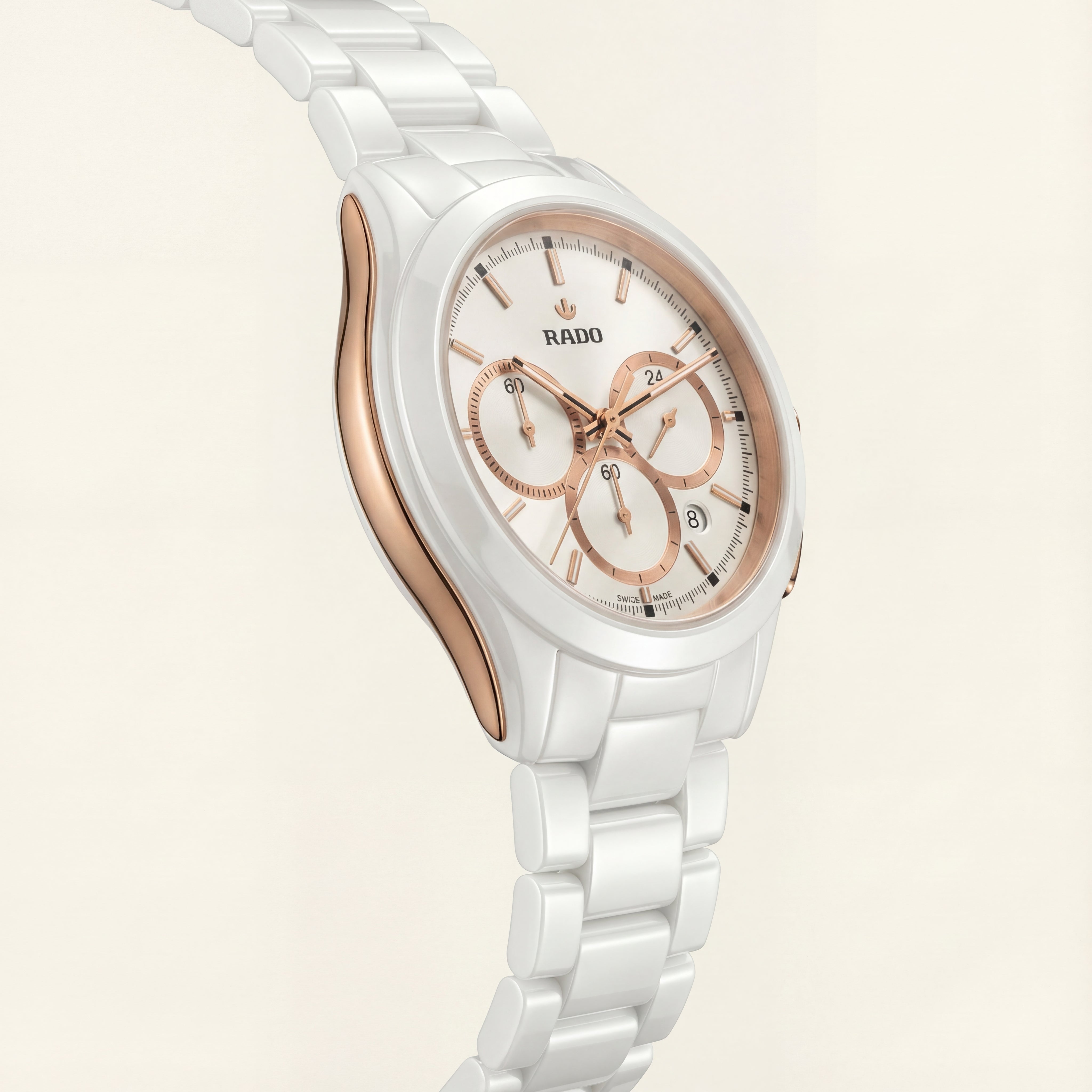 White Ceramic Rose Gold Chronograph Men’s Watch