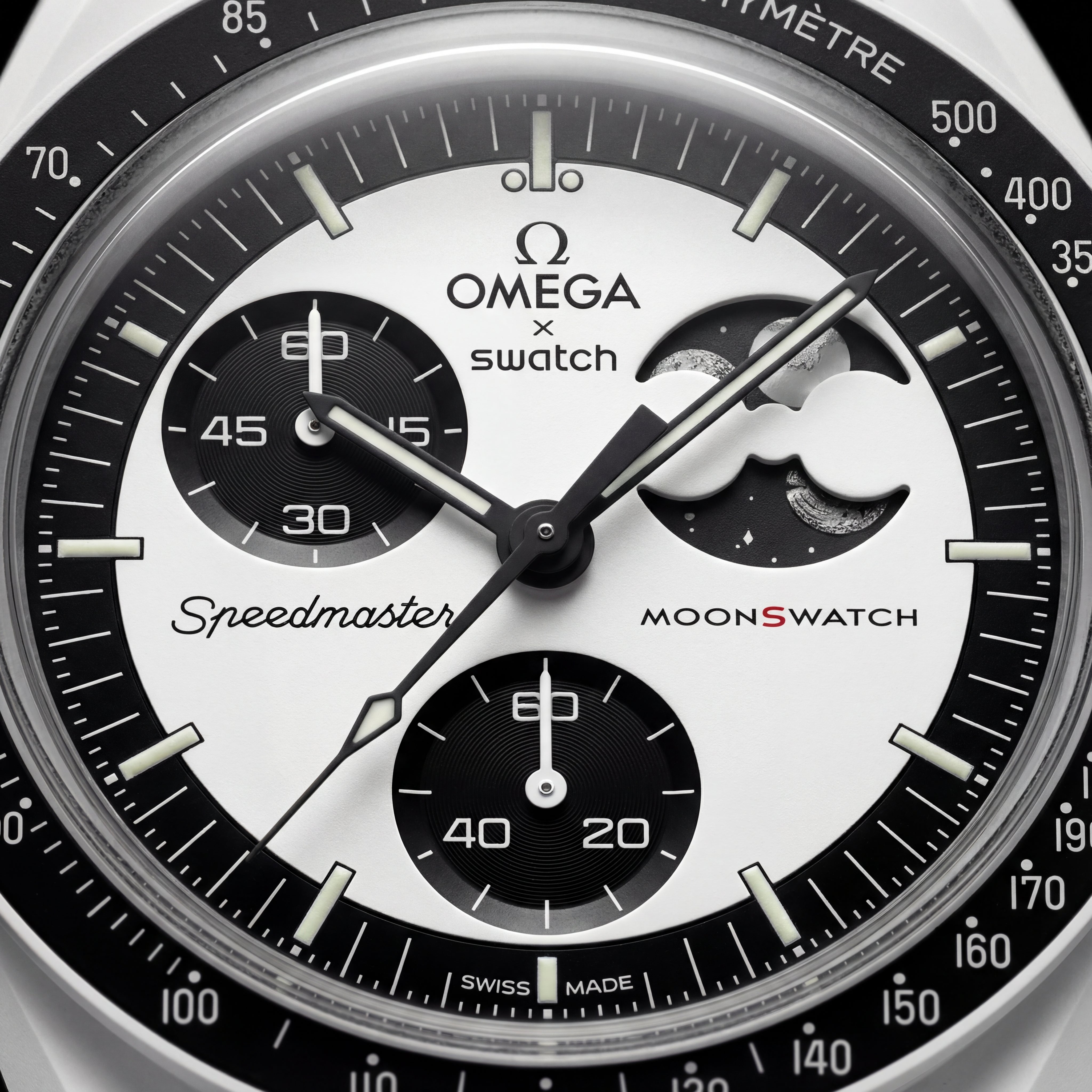 Black & Silver Moon Chronograph Men’s Watch with Tachymeter Bezel