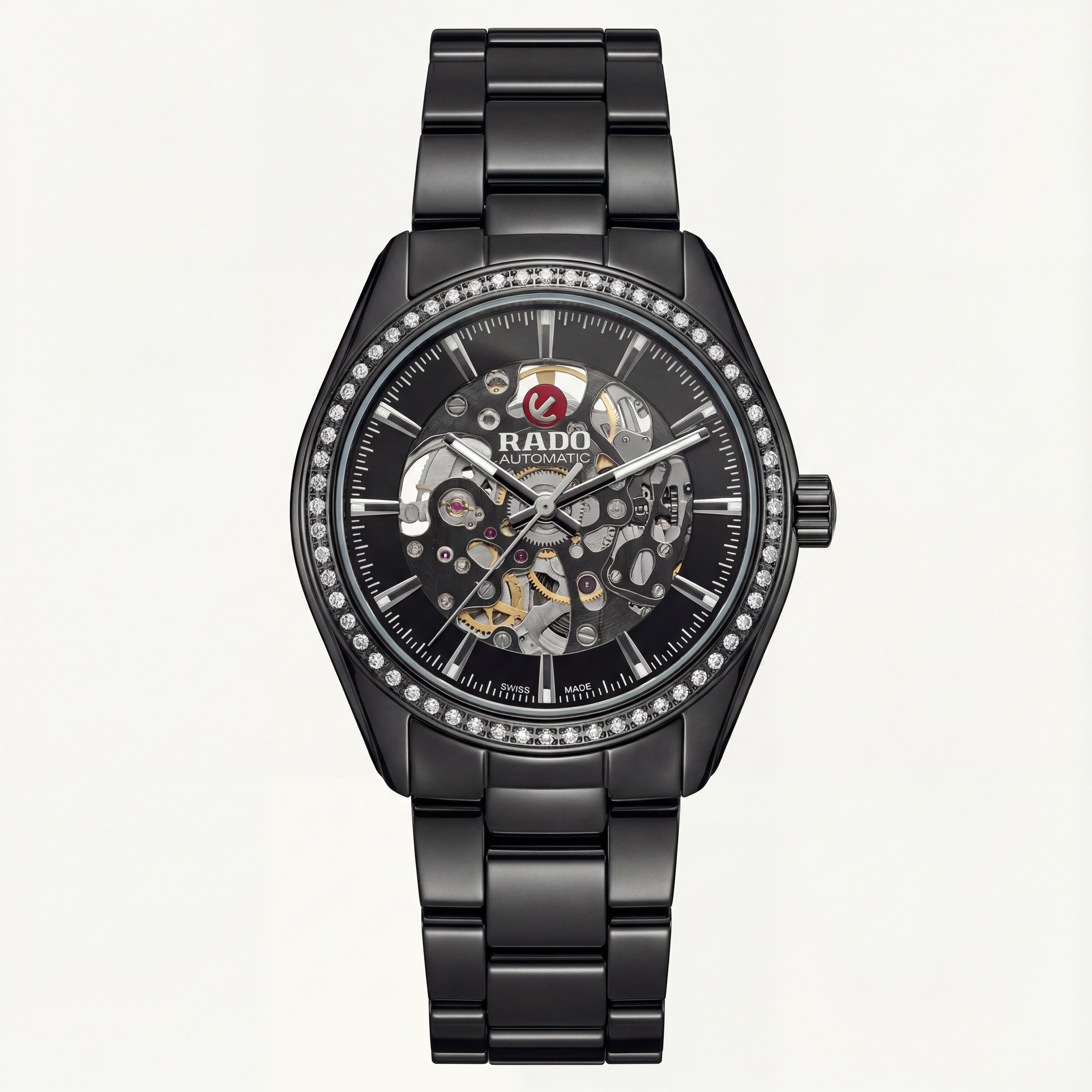 Men’s Premium Skeleton Automatic Watch with Crystal Bezel – Black Steel Edition