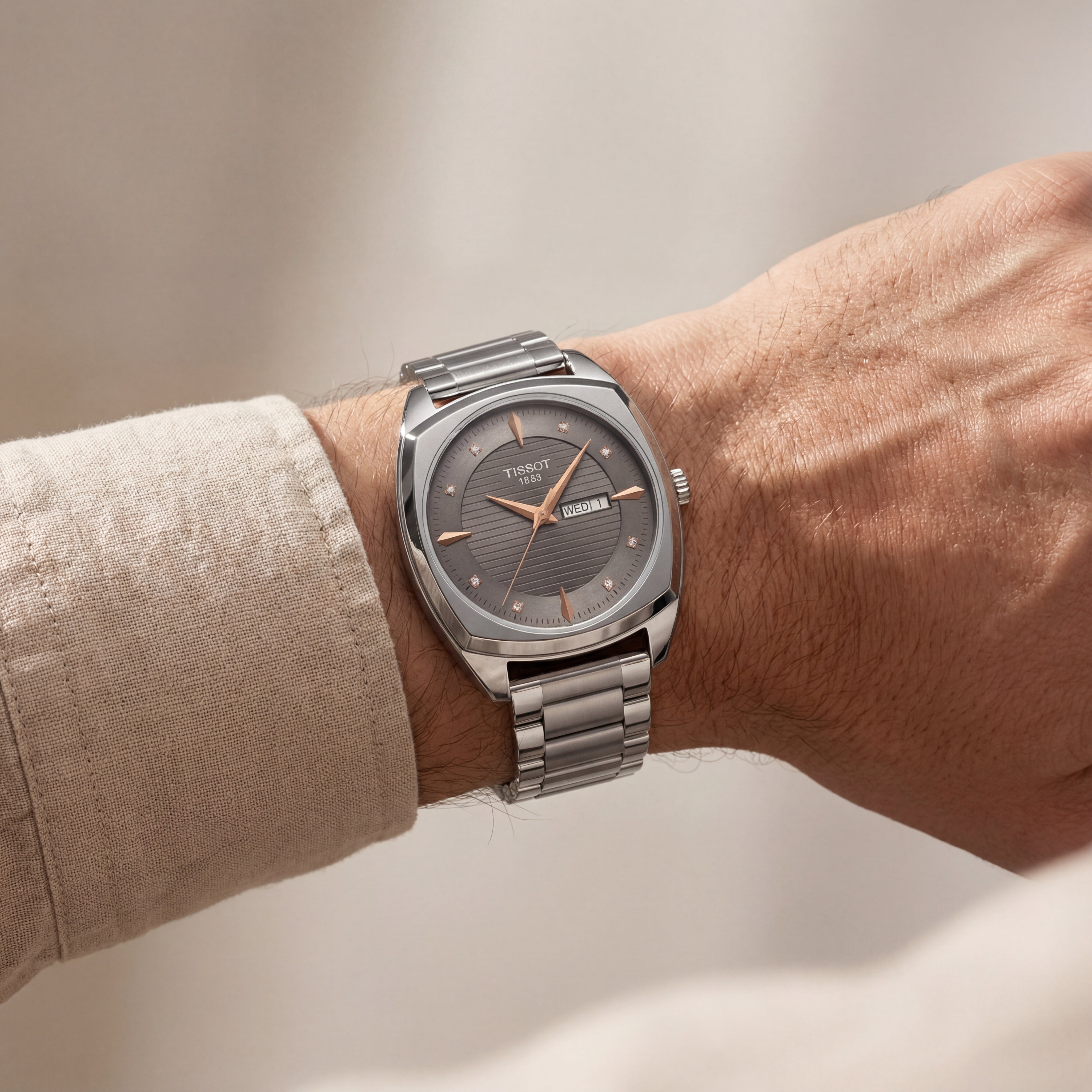Steel Grey Diamond Index Day-Date Men’s Watch