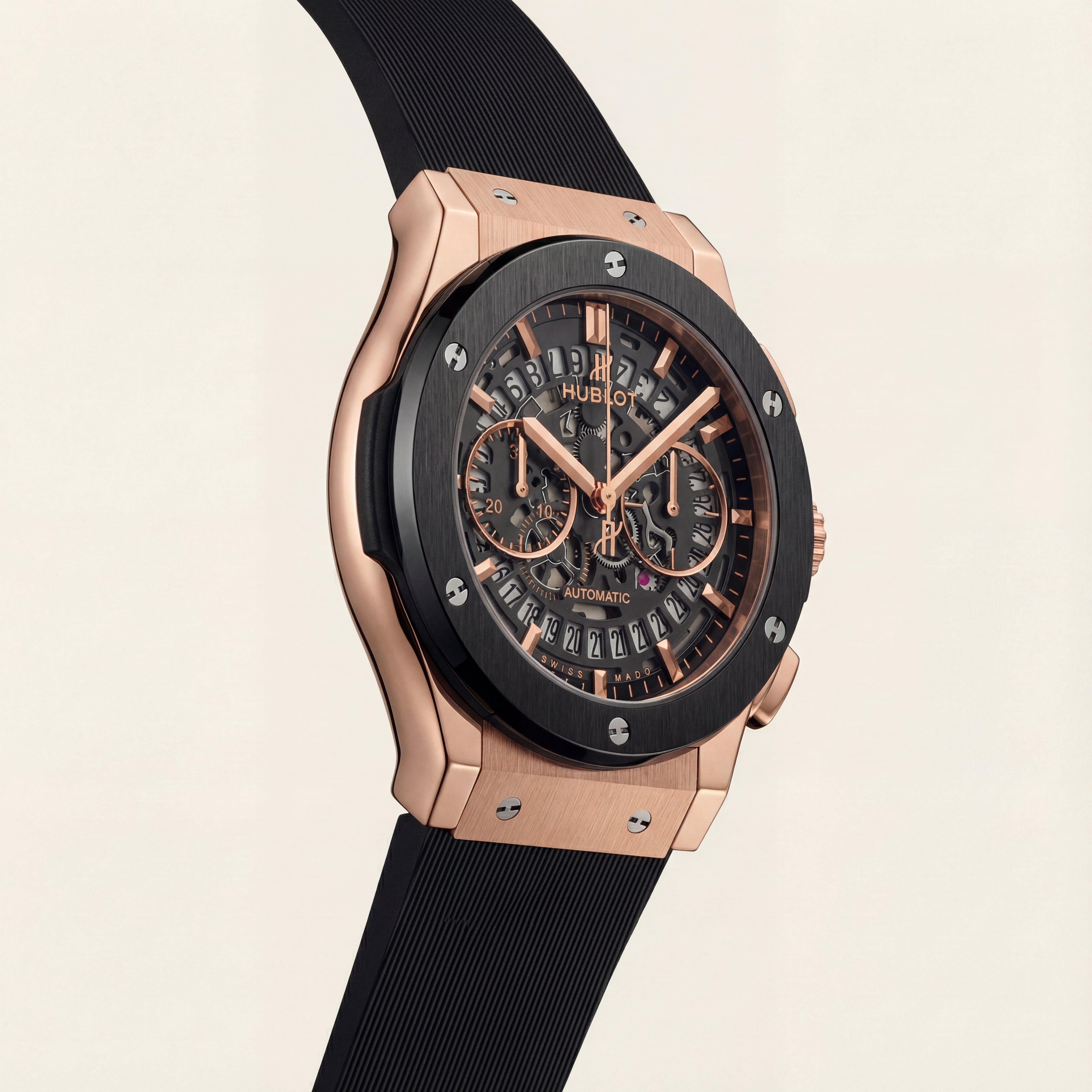Luxury Skeleton Chronograph Watch – Rose Gold & Black Edition