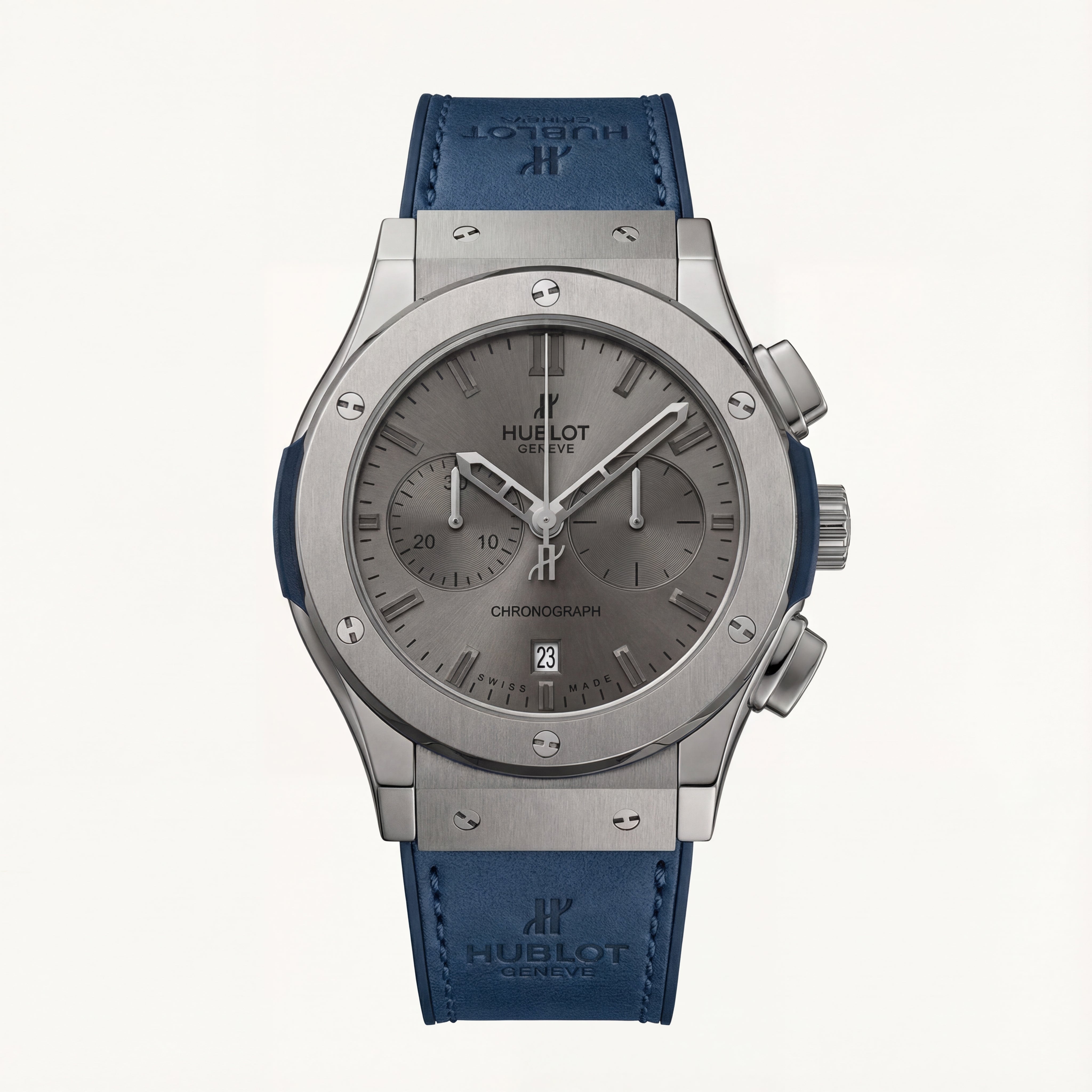 Grey Chronograph Watch – Blue Leather Strap Edition