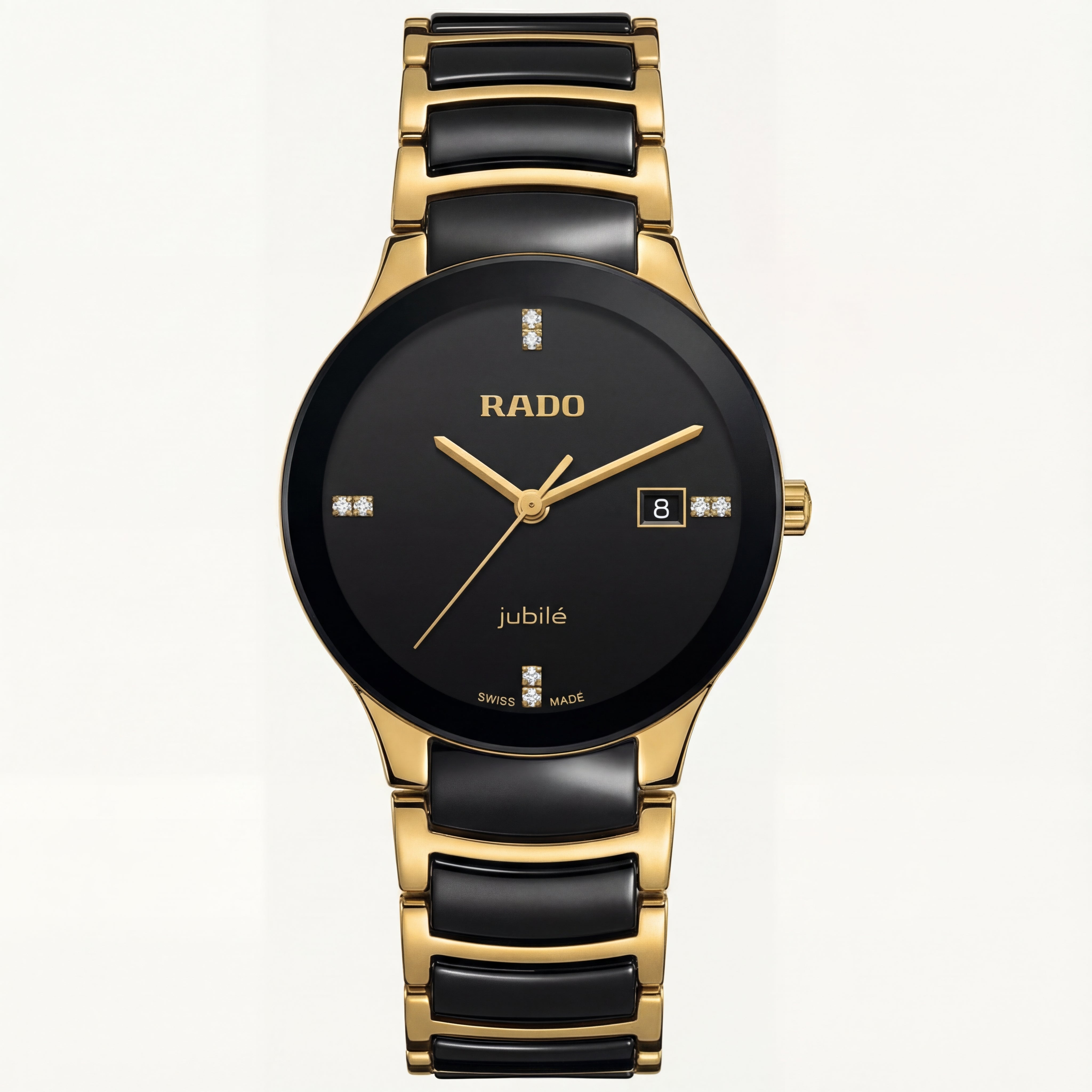 Black & Gold Ceramic Round Watch – Diamond Marker Edition