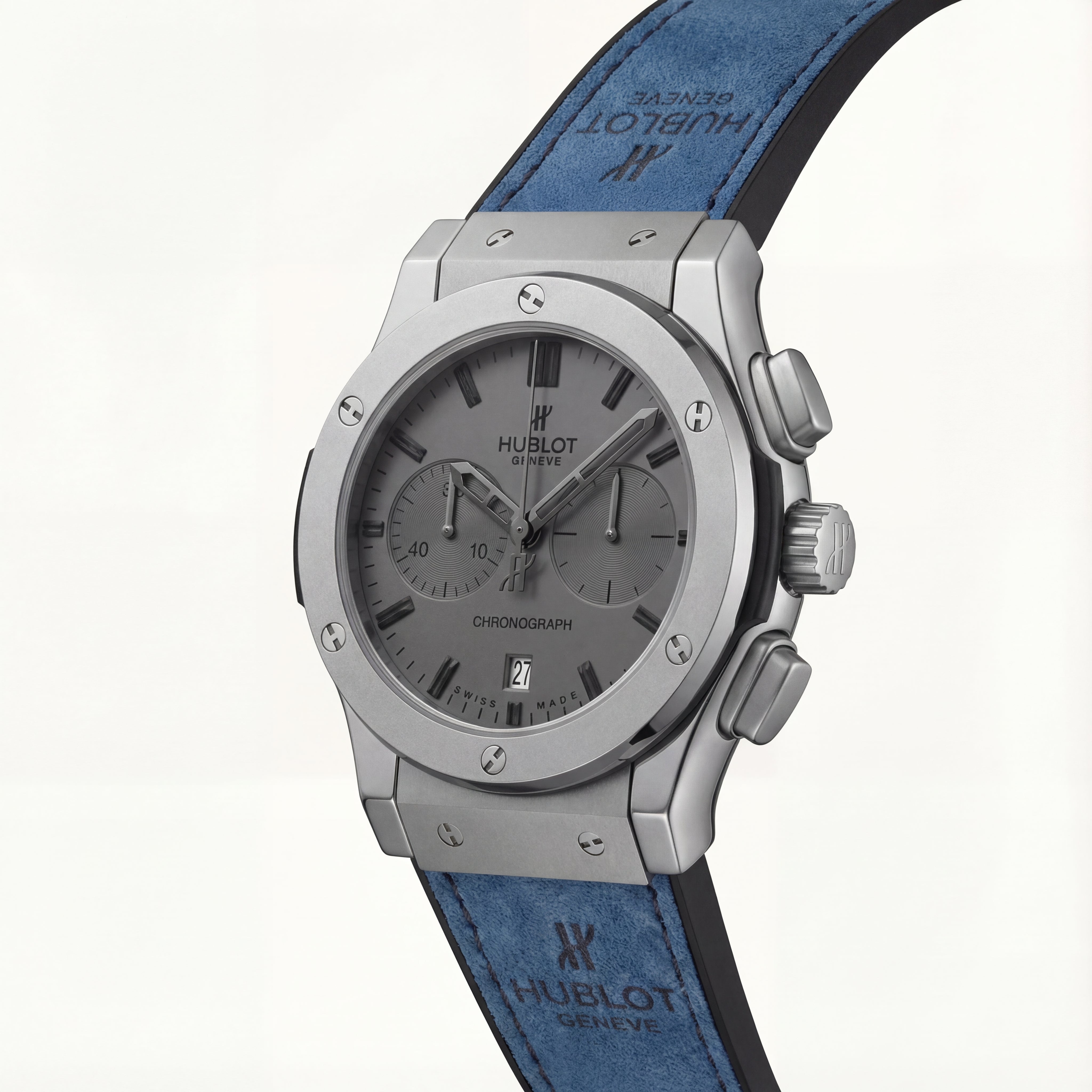 Steel Chronograph Watch – Grey Dial with Blue Leather Strap