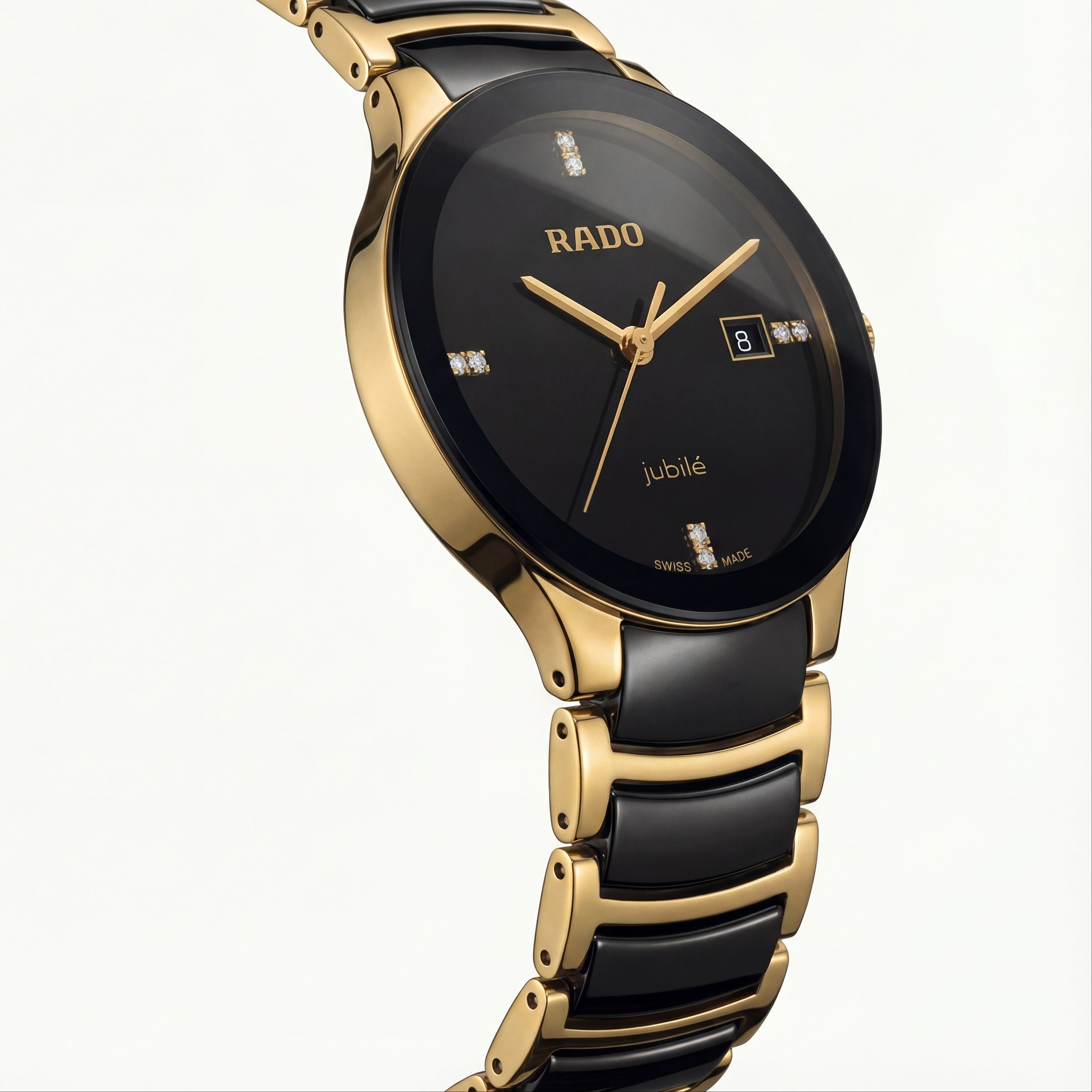 Black & Gold Ceramic Round Watch – Diamond Marker Edition