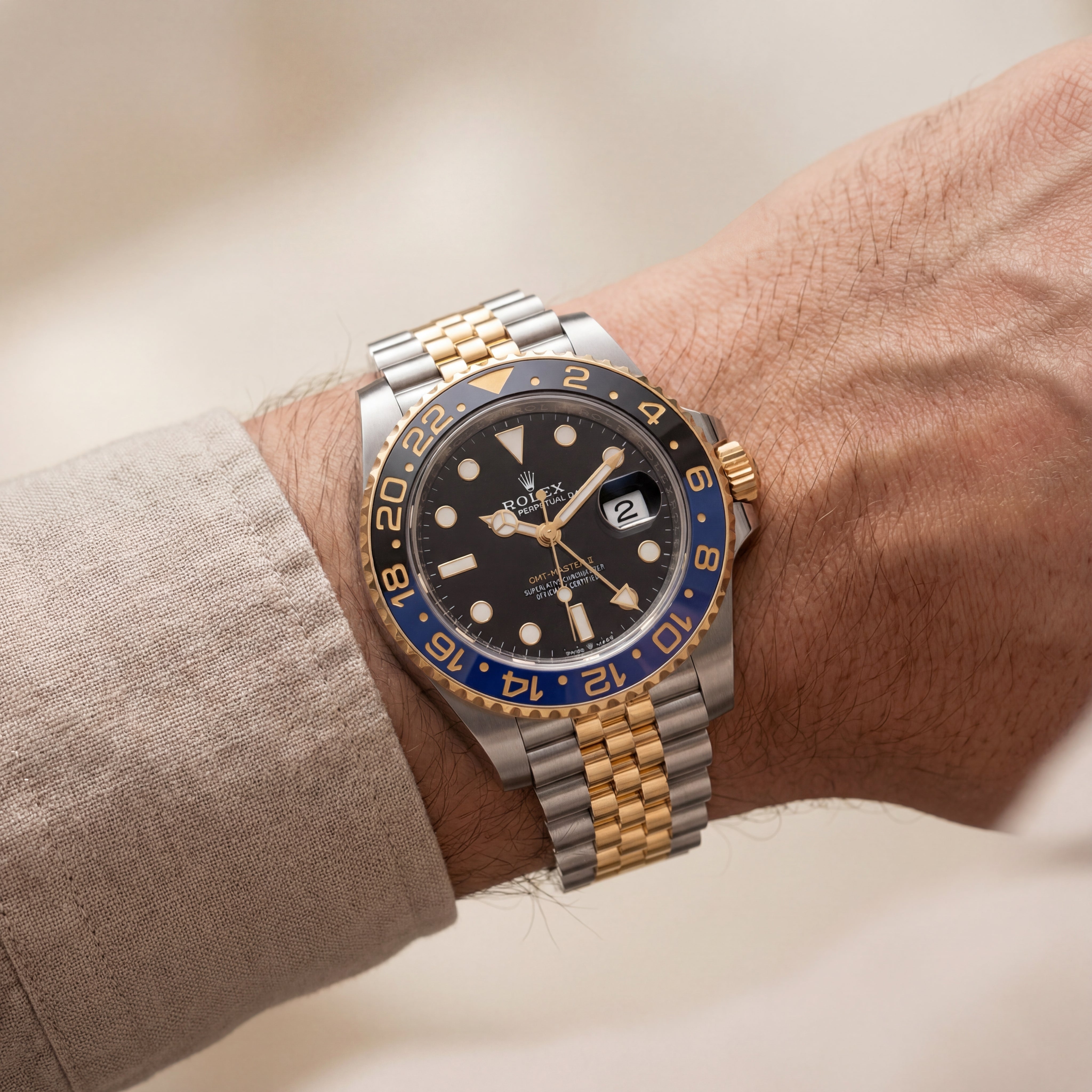 Dual-Tone Steel & Gold GMT Watch – Black Dial Blue Bezel Edition see more