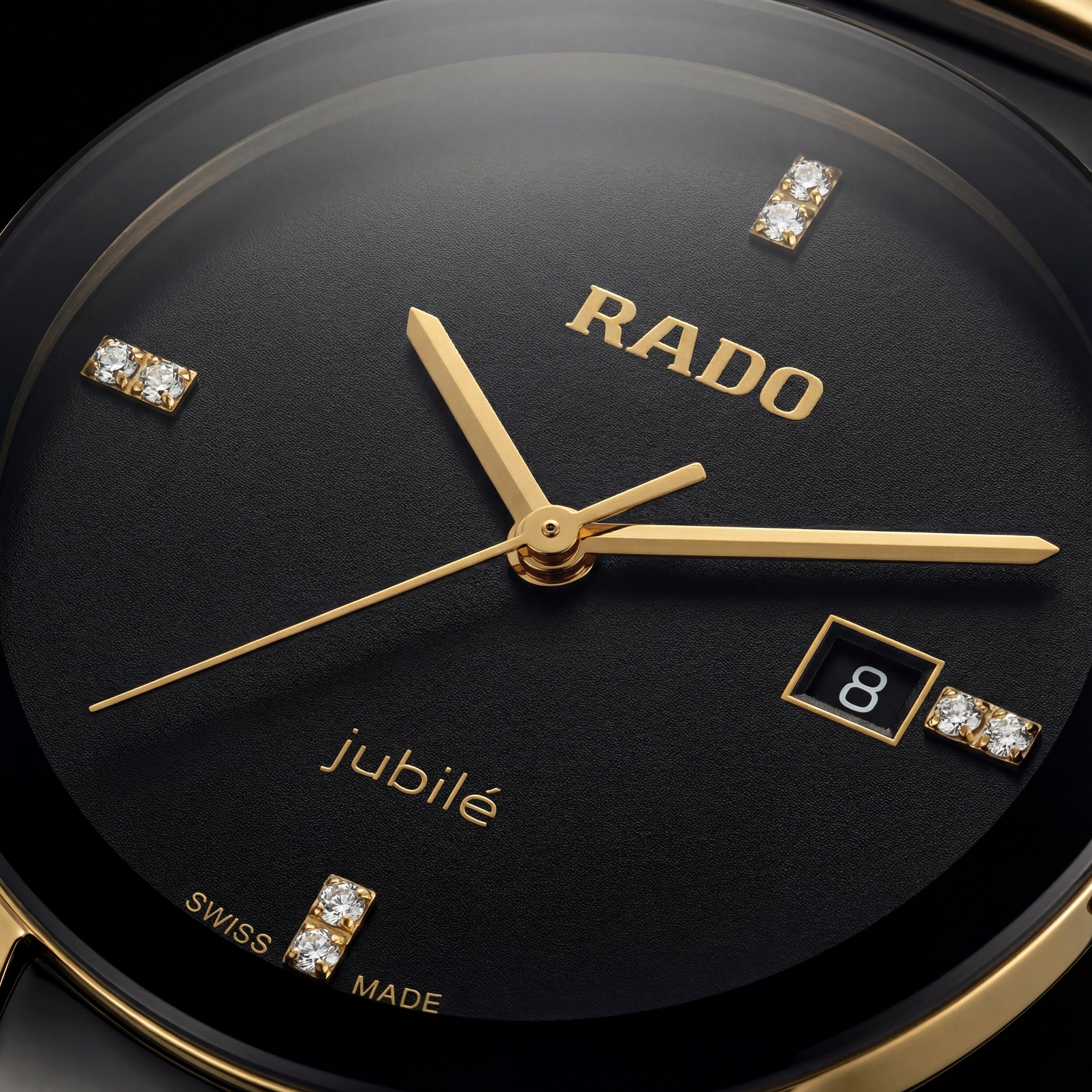Black & Gold Ceramic Round Watch – Diamond Marker Edition