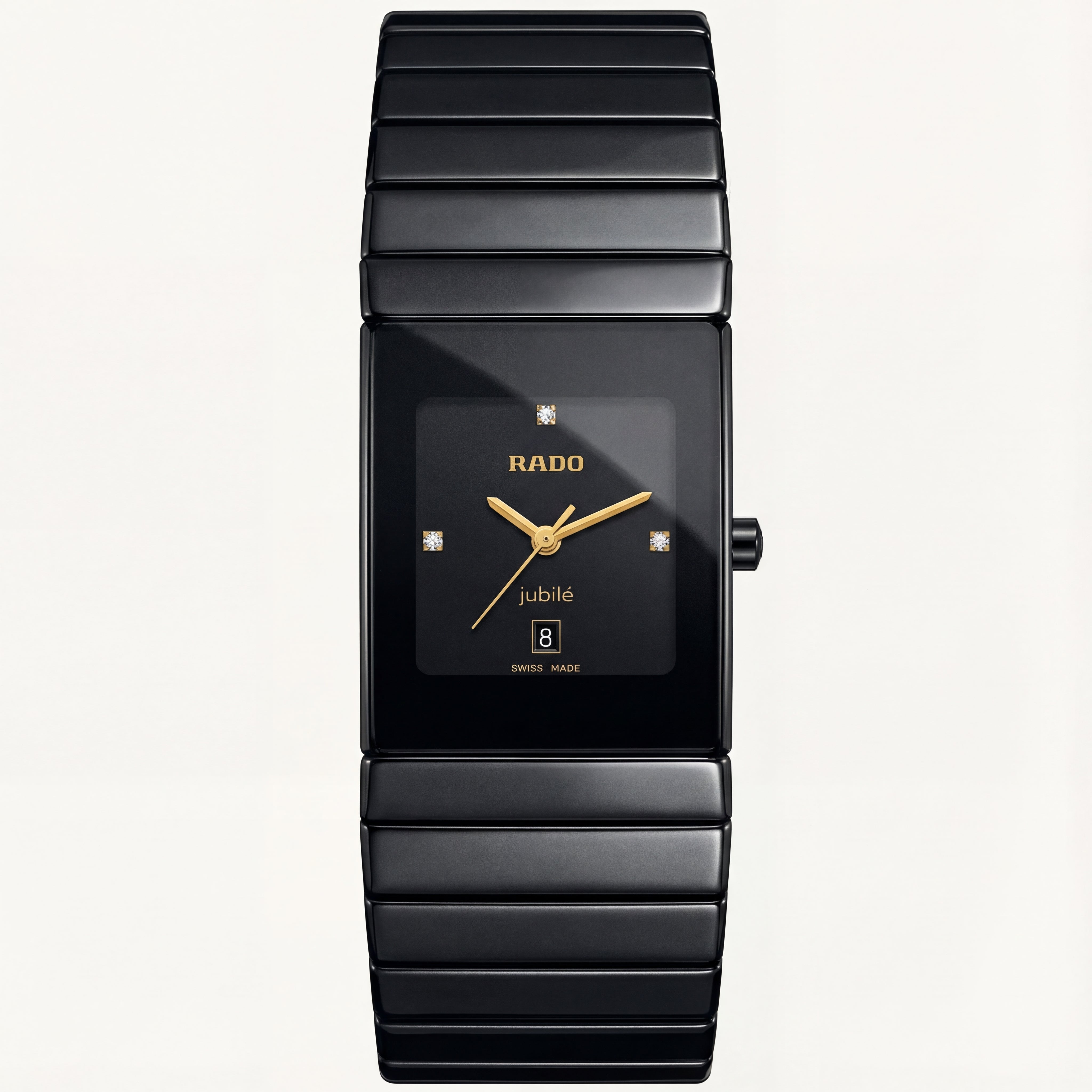 Black Ceramic Rectangular Dress Watch – Diamond Accent Edition