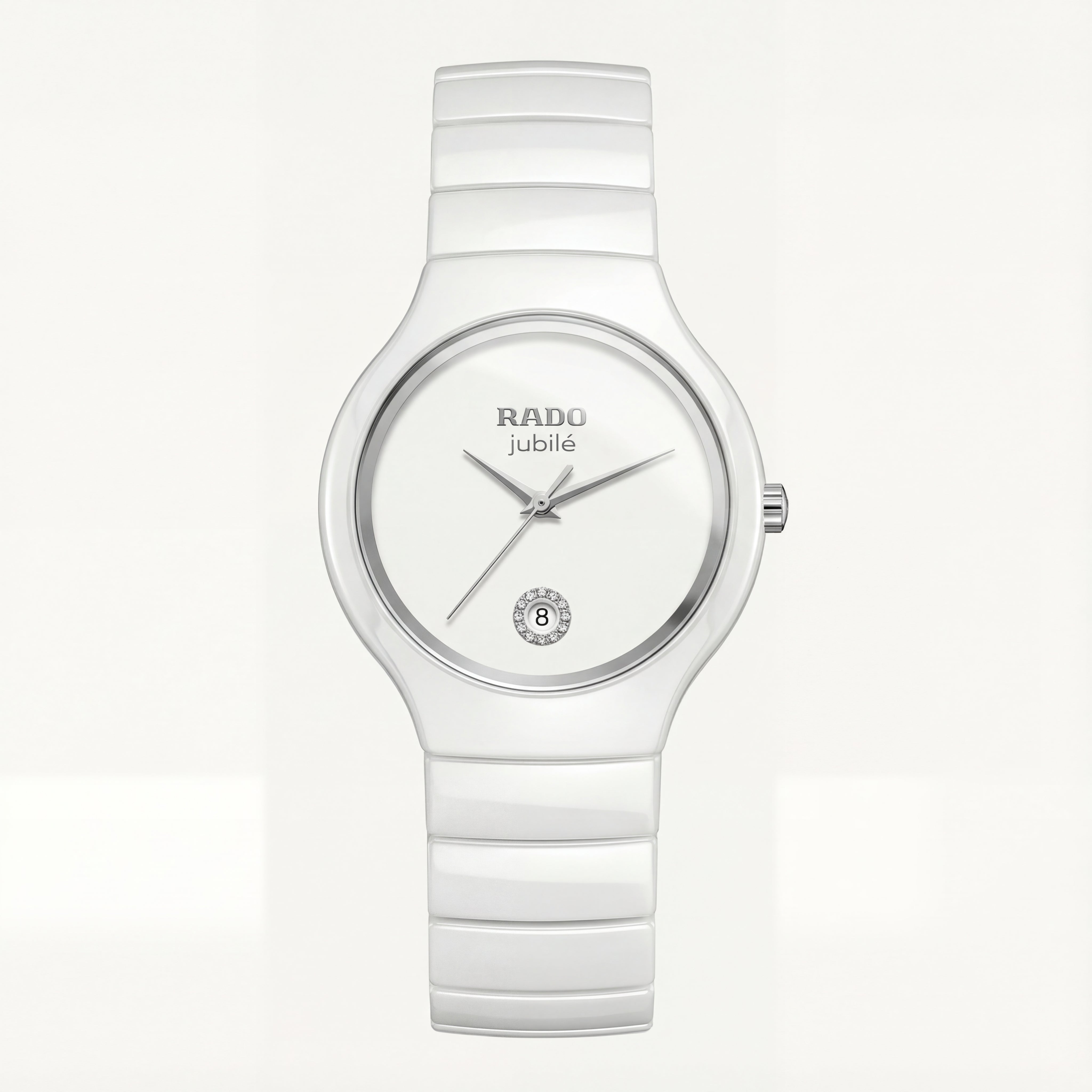 Pure White Ceramic Diamond Date Watch – Luxury Minimal Edition