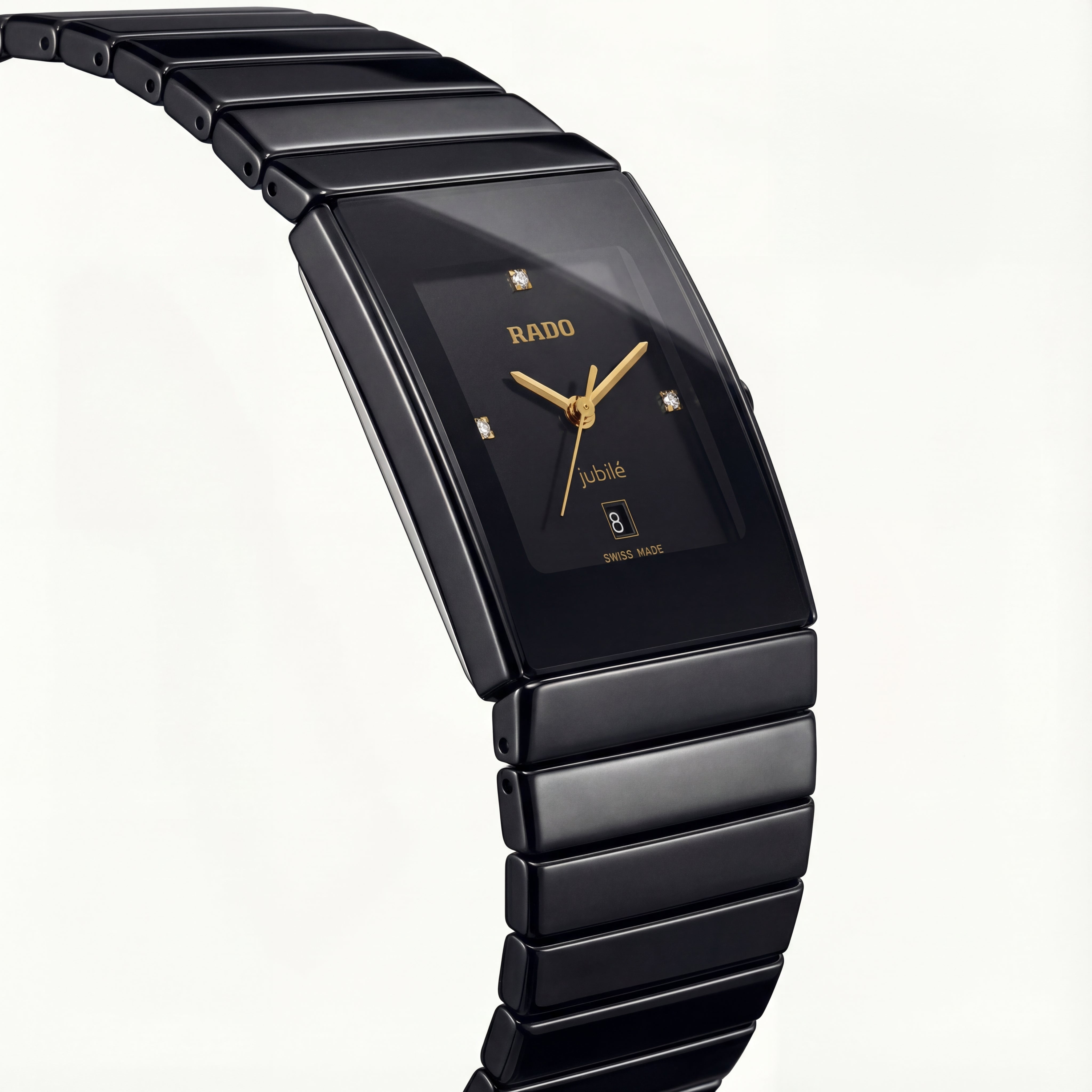 Black Ceramic Rectangular Dress Watch – Diamond Accent Edition
