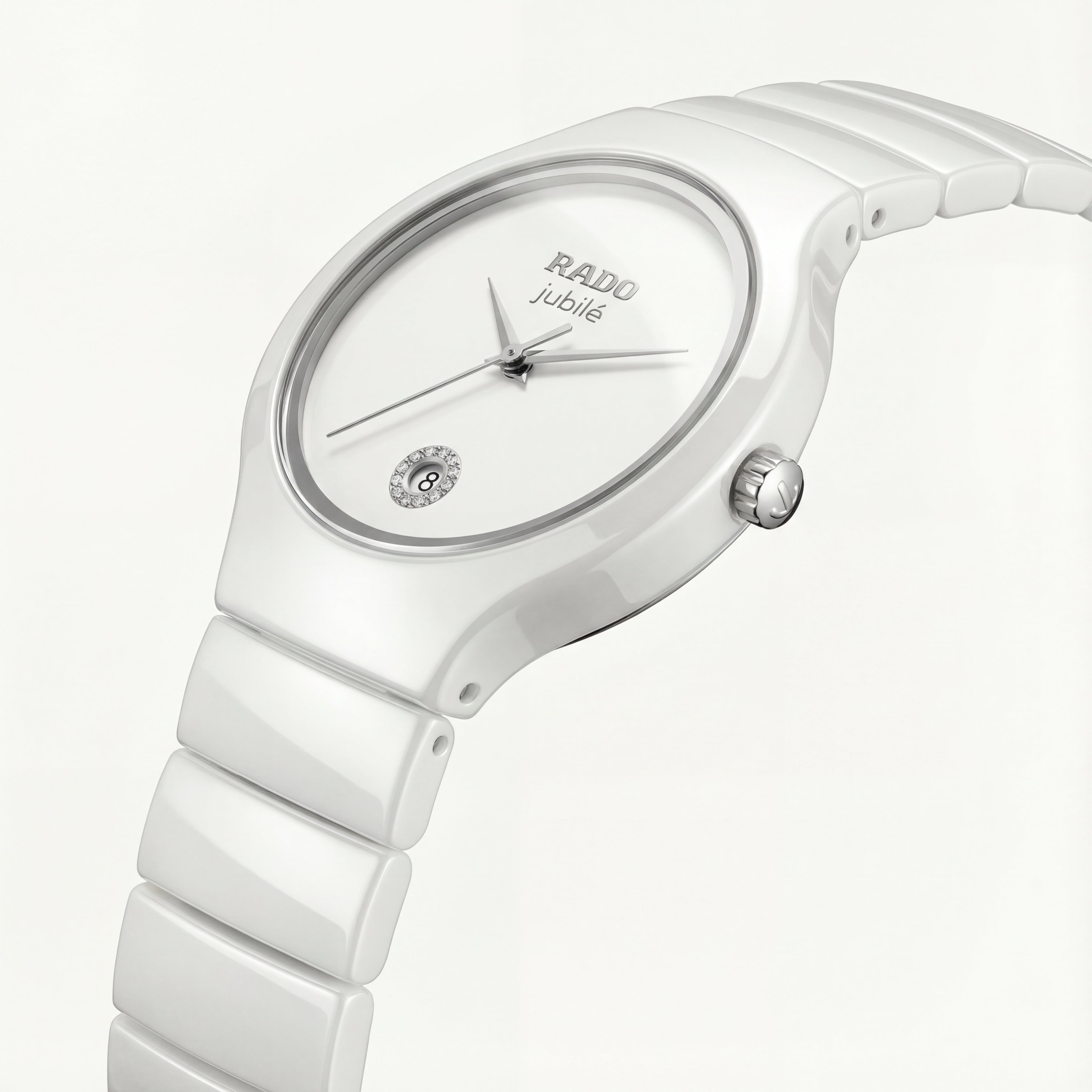 Pure White Ceramic Diamond Date Watch – Luxury Minimal Edition