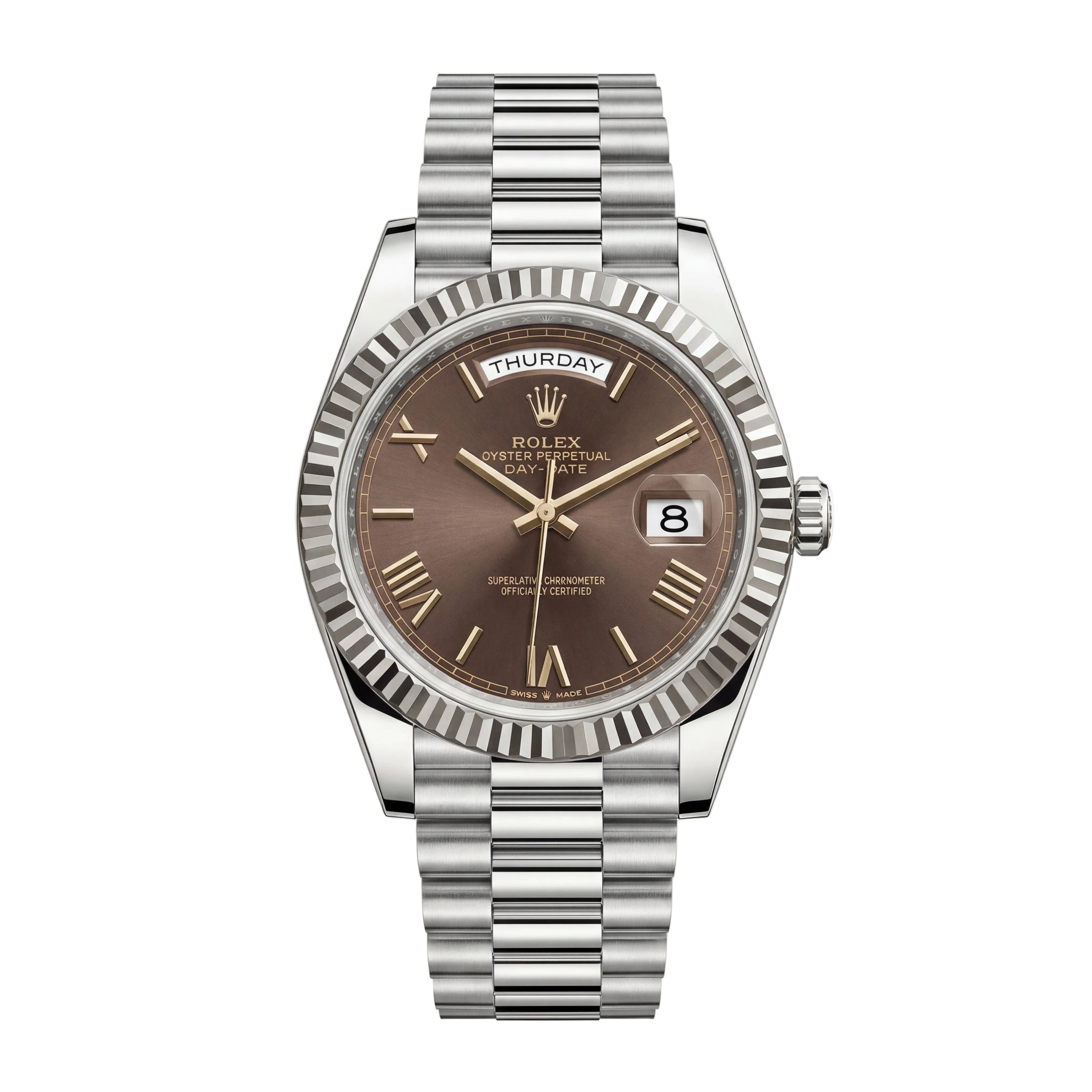 Centrix Chocolate Brown Day-Date Silver Watch
