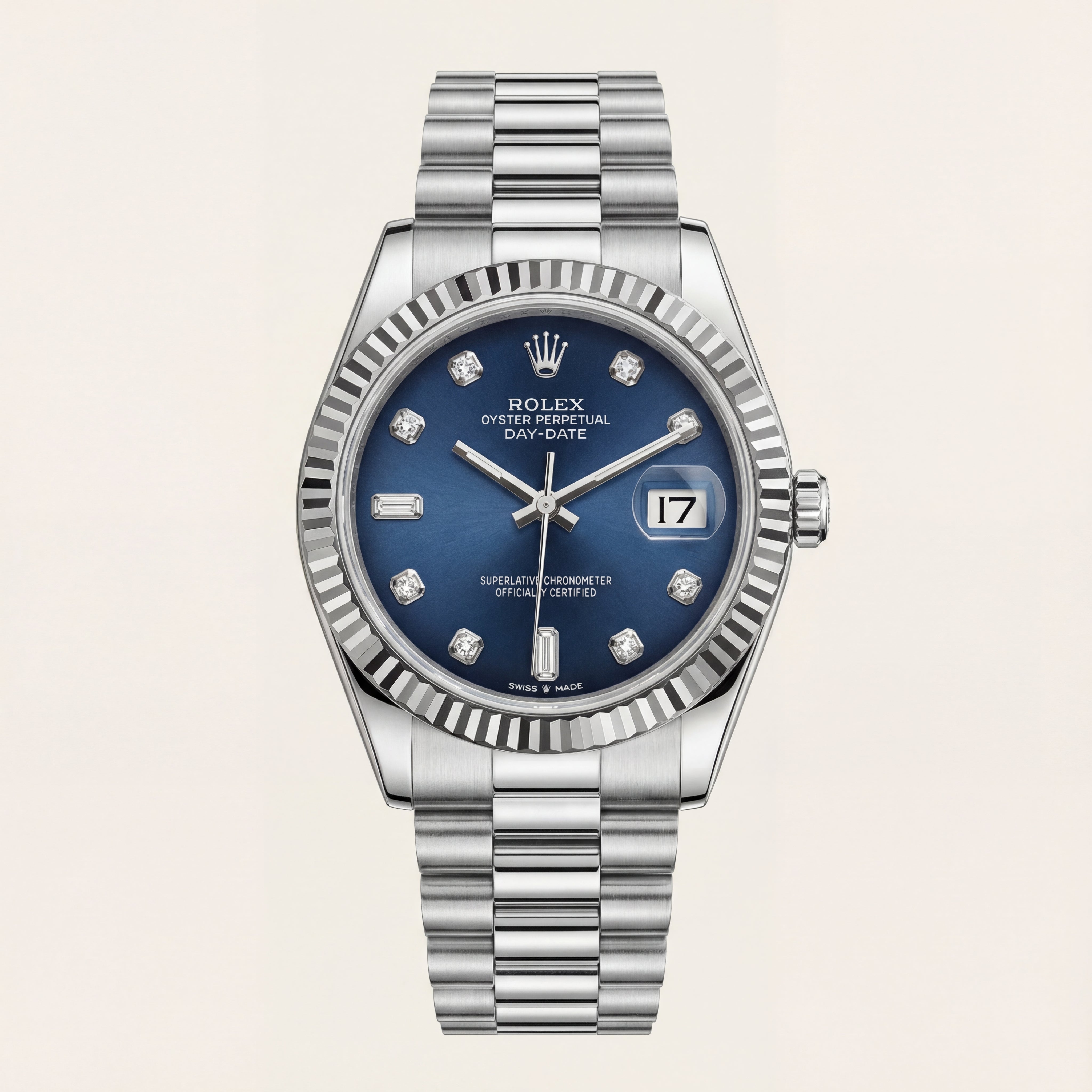 Centrix Midnight Blue Diamond Day-Date Automatic Silver Watch