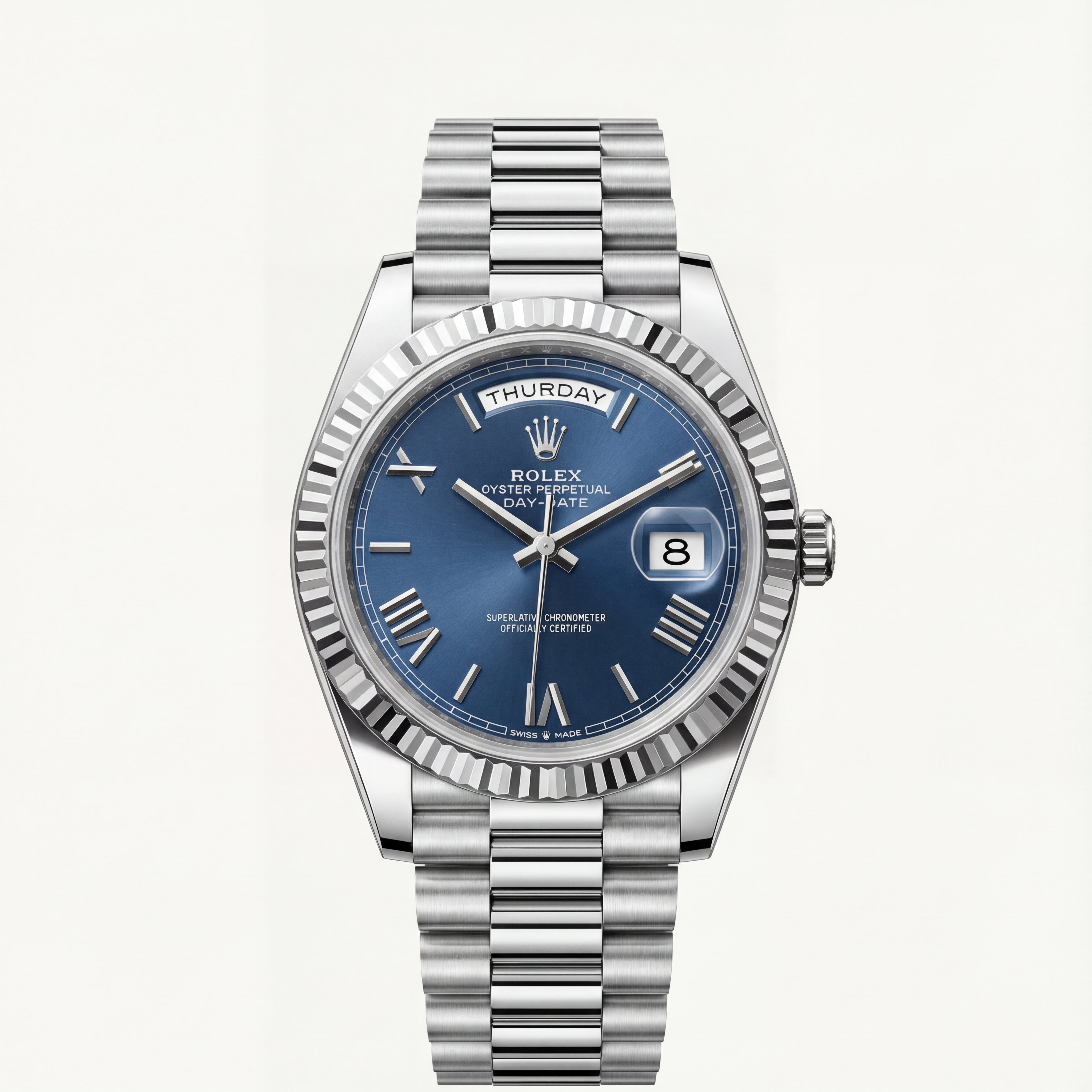 Centrix Royal Blue Day-Date Silver Watch