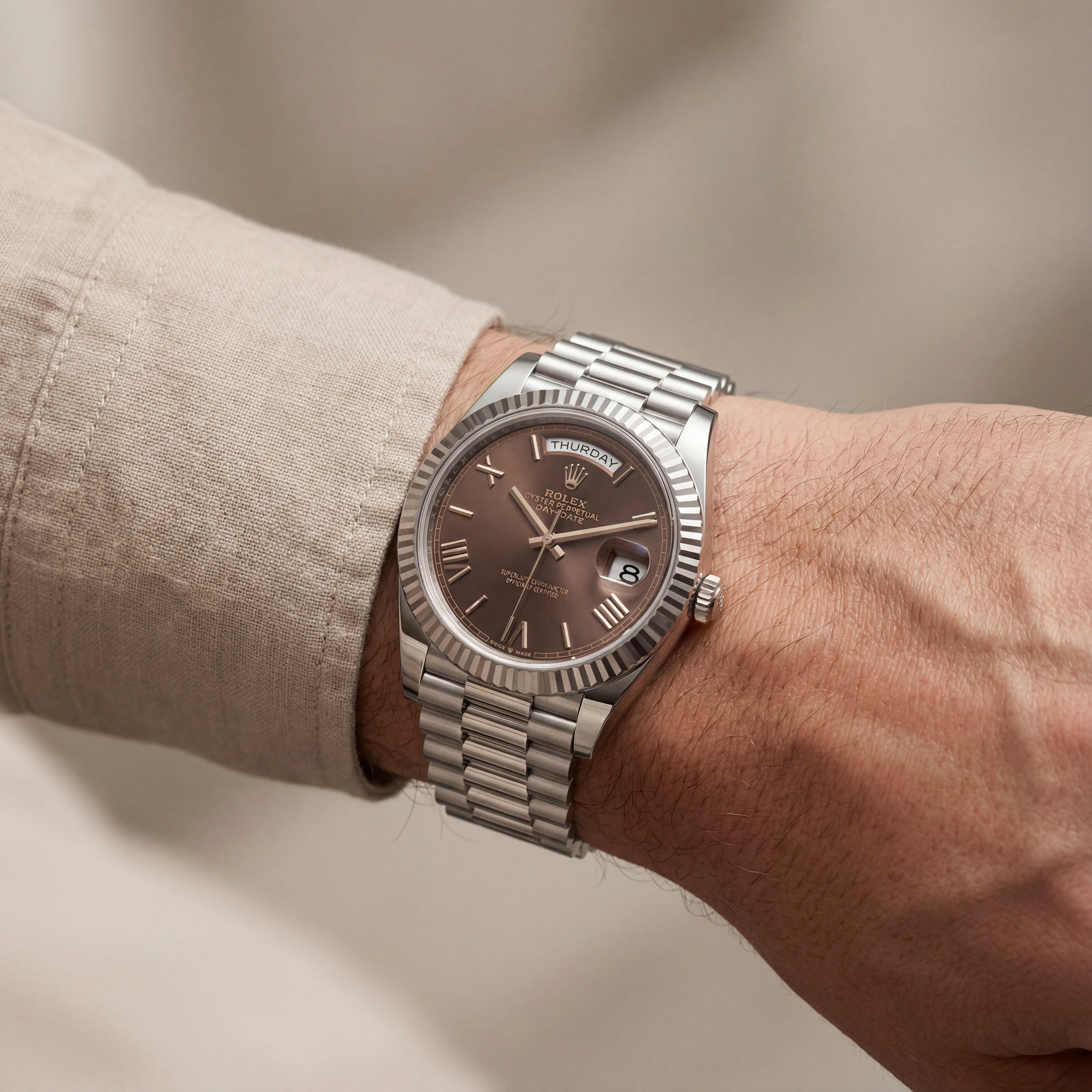 Centrix Chocolate Brown Day-Date Automatic Silver Watch