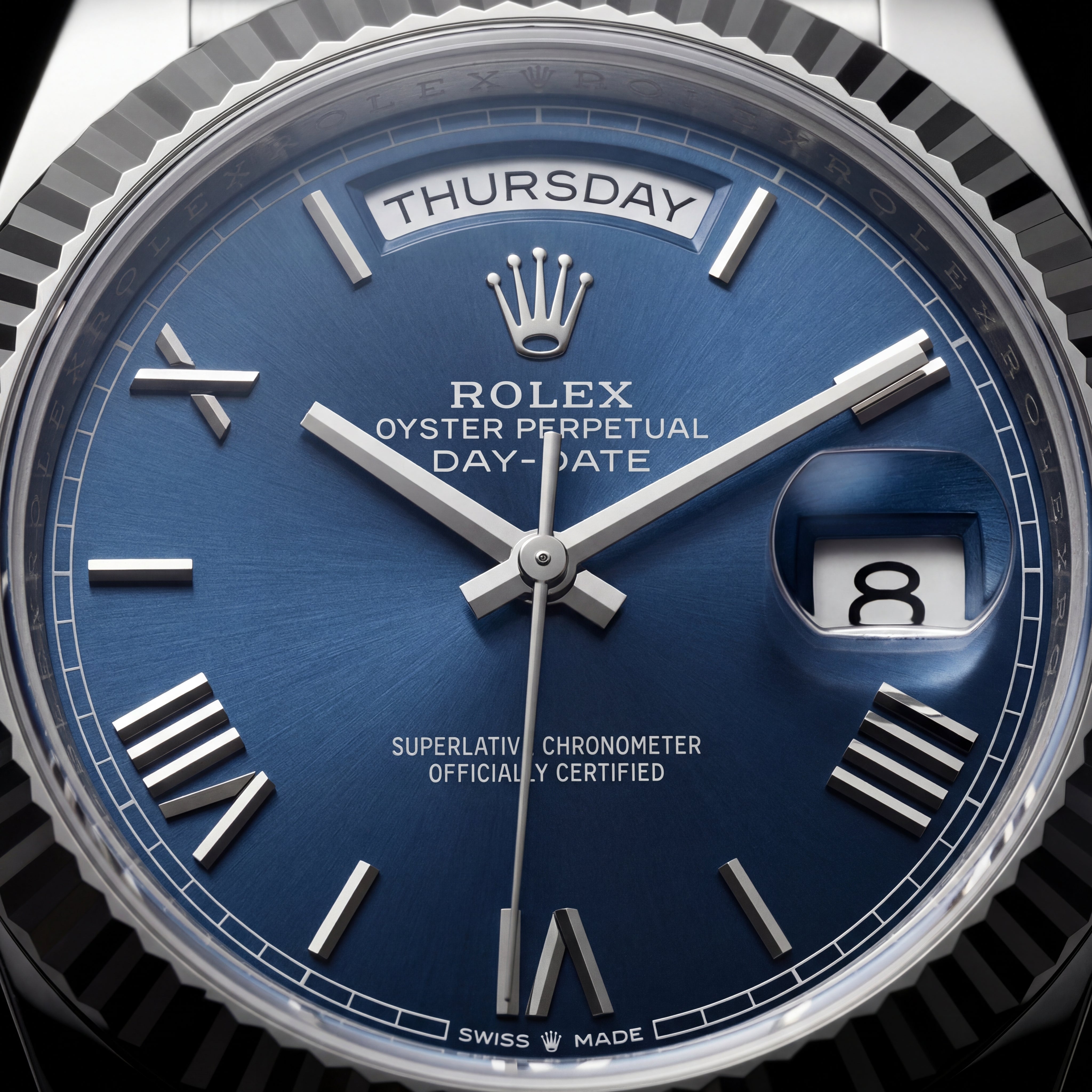Centrix Royal Blue Day-Date Silver Watch