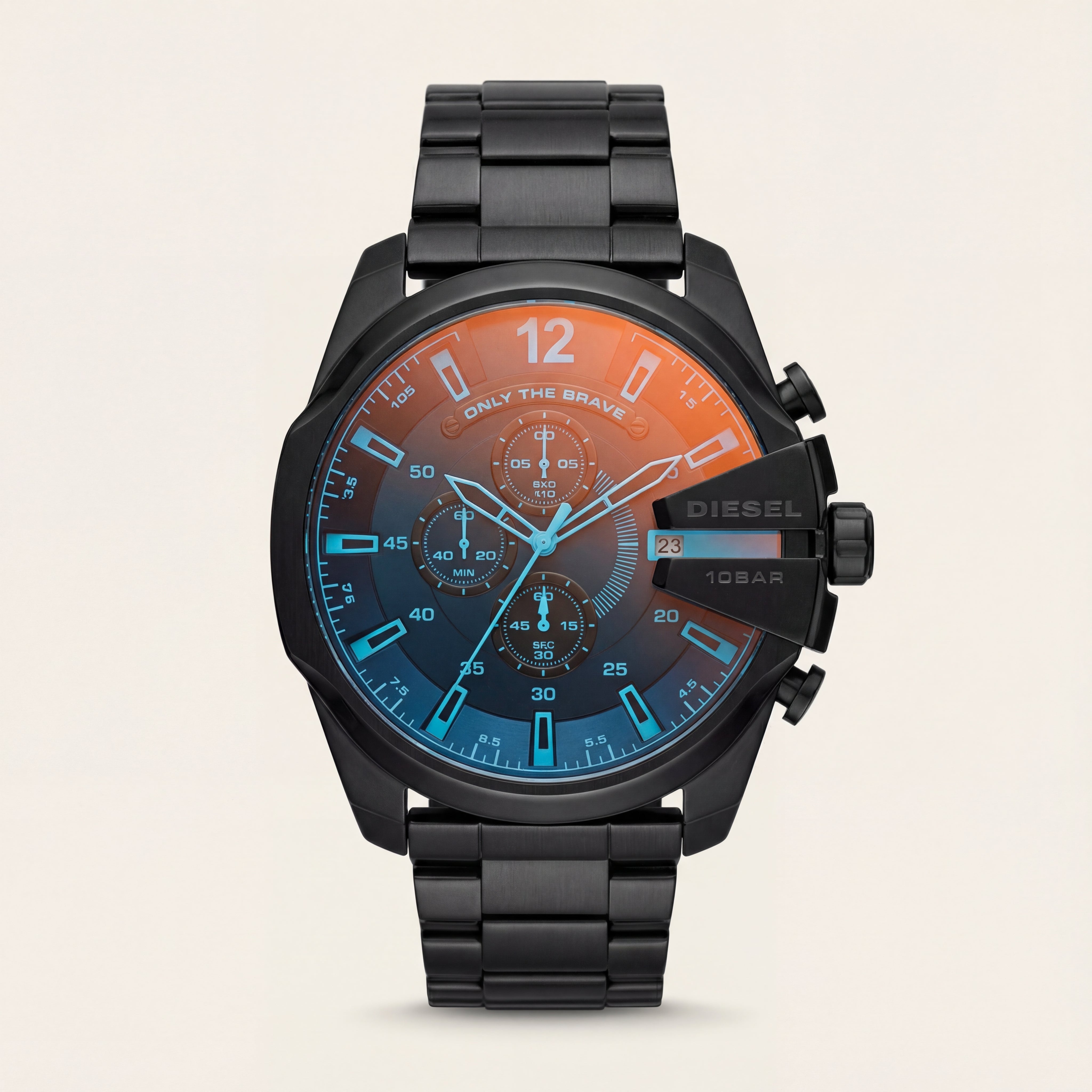 Black Steel Chronograph Men’s Watch with Dual-Tone Gradient Dial