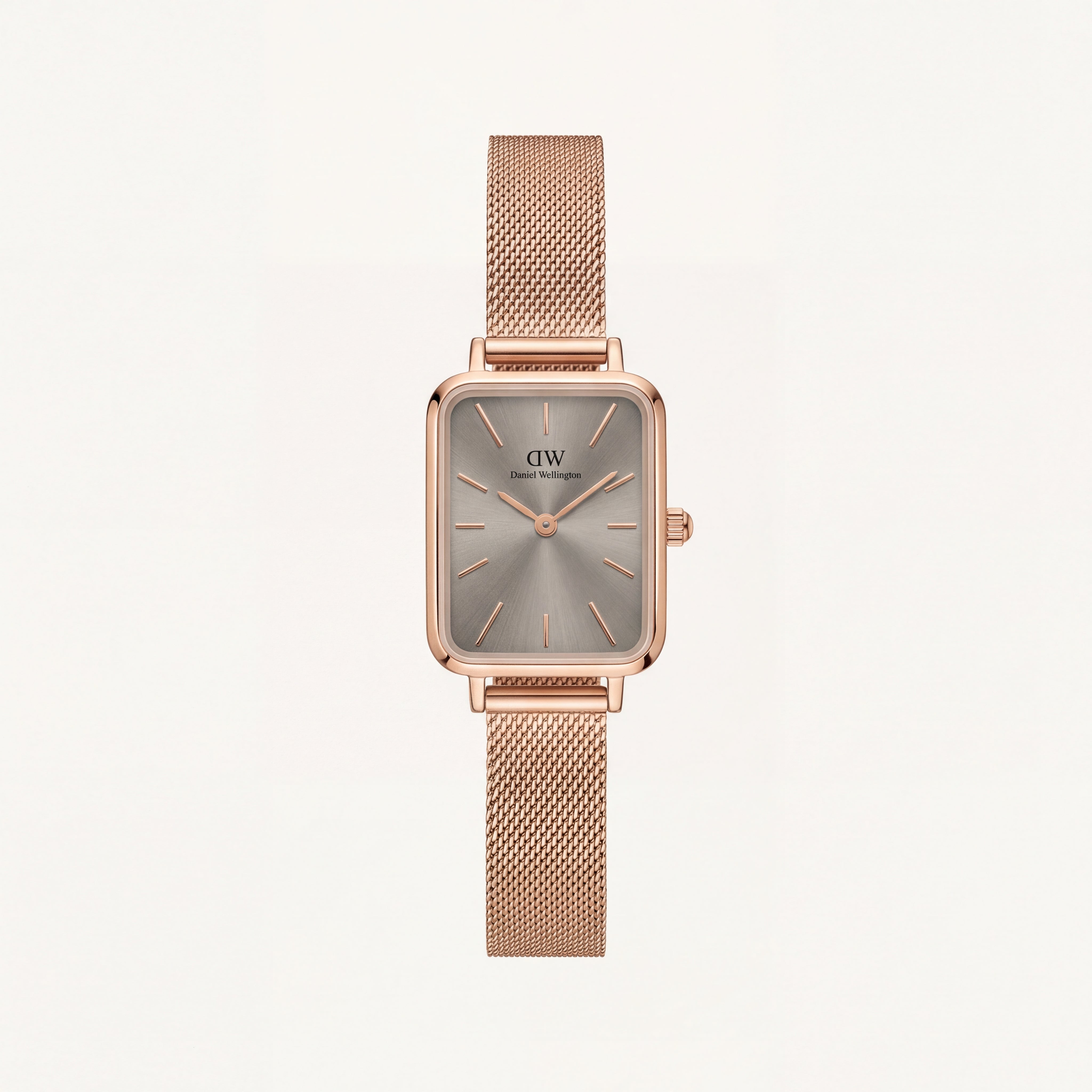 Rose Gold Rectangular Grey Sunray Dial Mesh Strap Watch