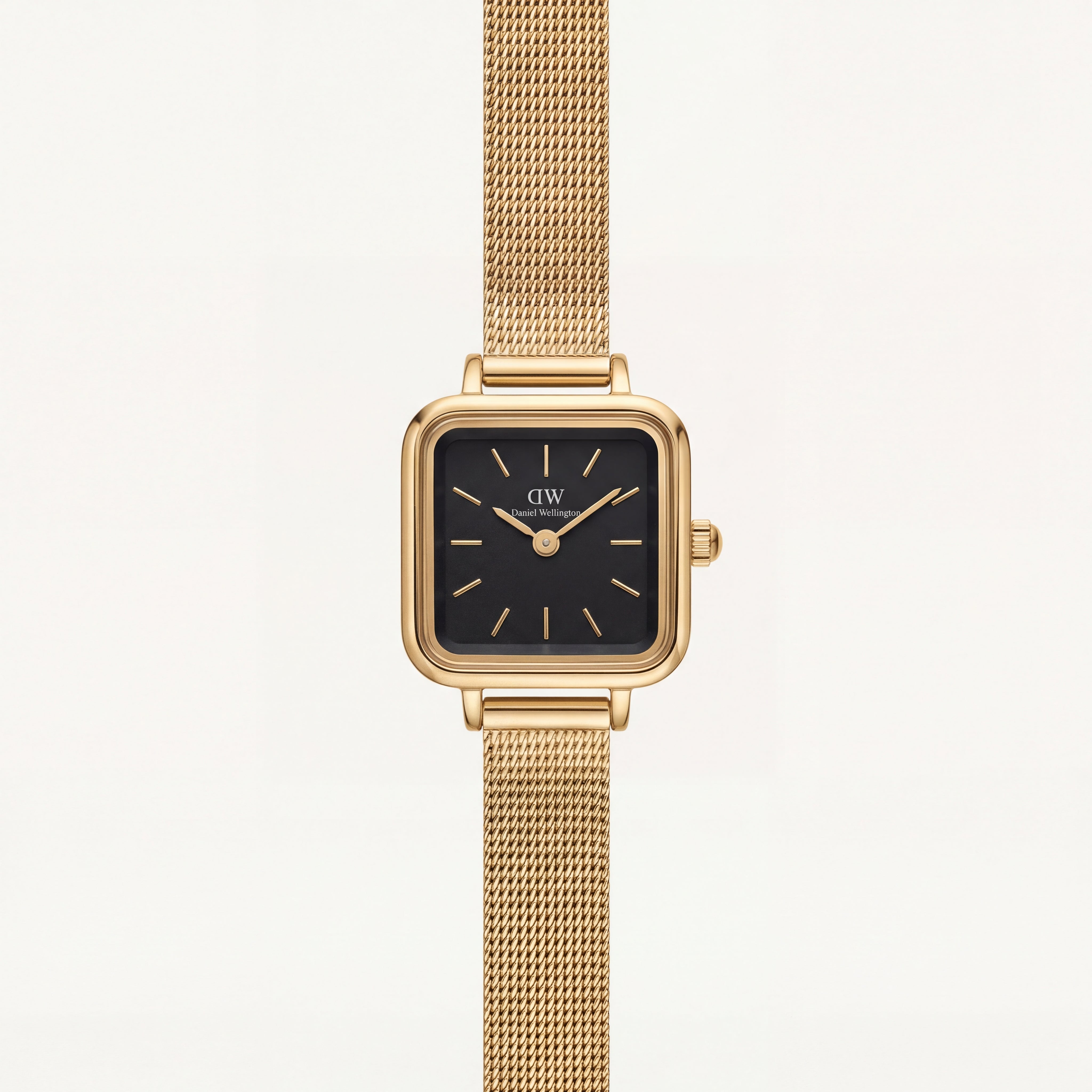 Gold Square Case Black Dial Mesh Strap Watch