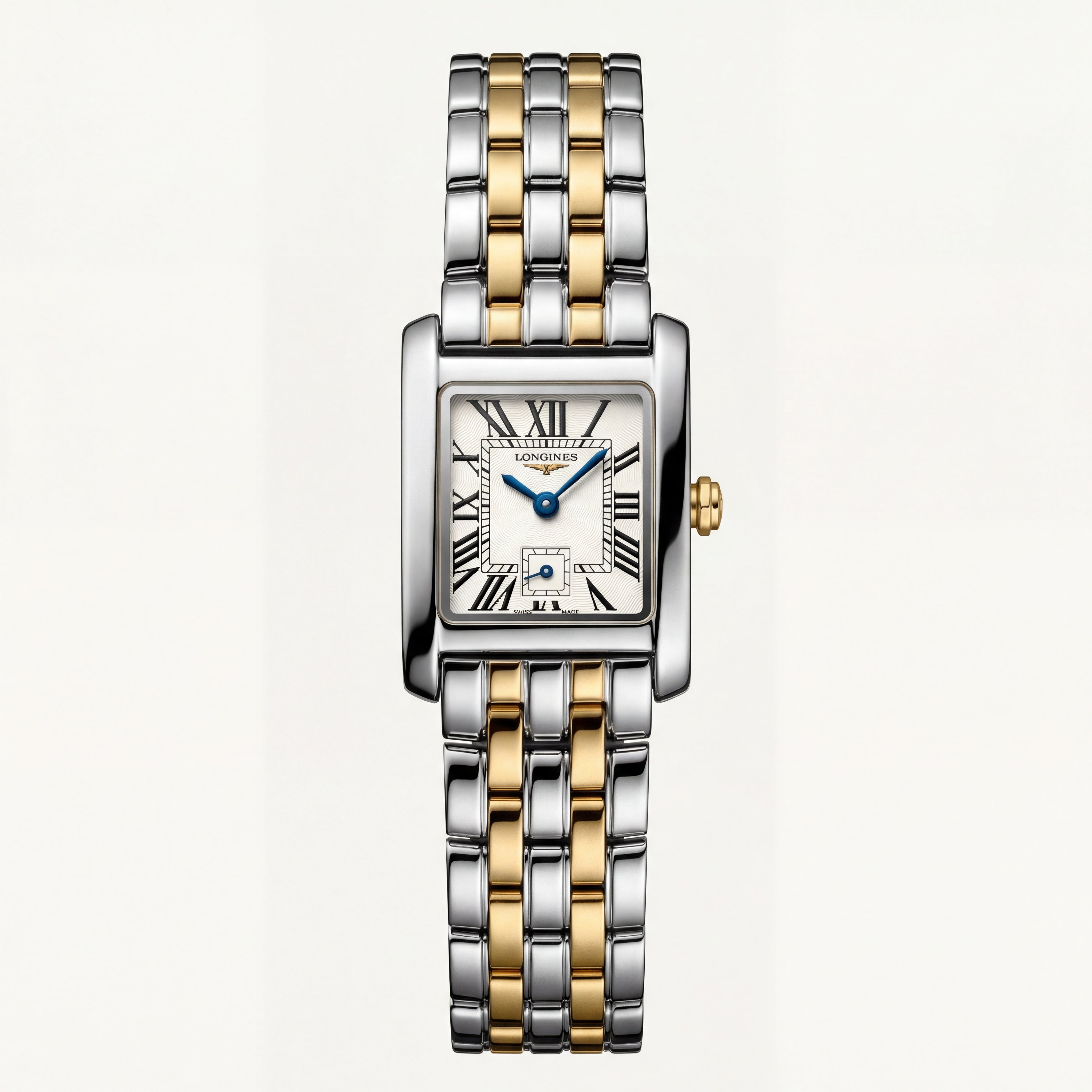 Two-Tone Rectangular Silver Dial Roman Numeral Steel Bracelet Watch – Women