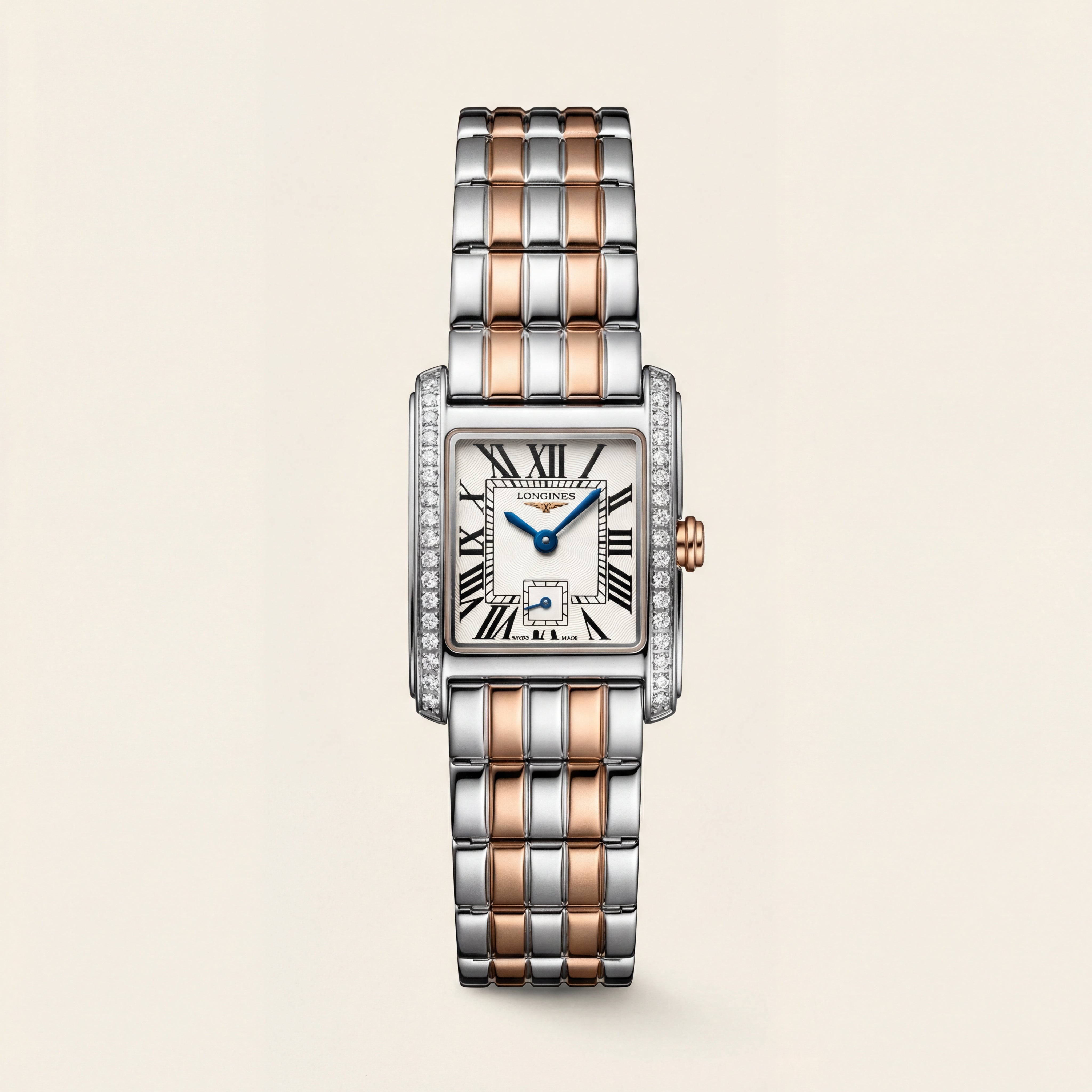 Diamond-Set Two-Tone Rectangular Roman Dial Steel Bracelet Watch – Women