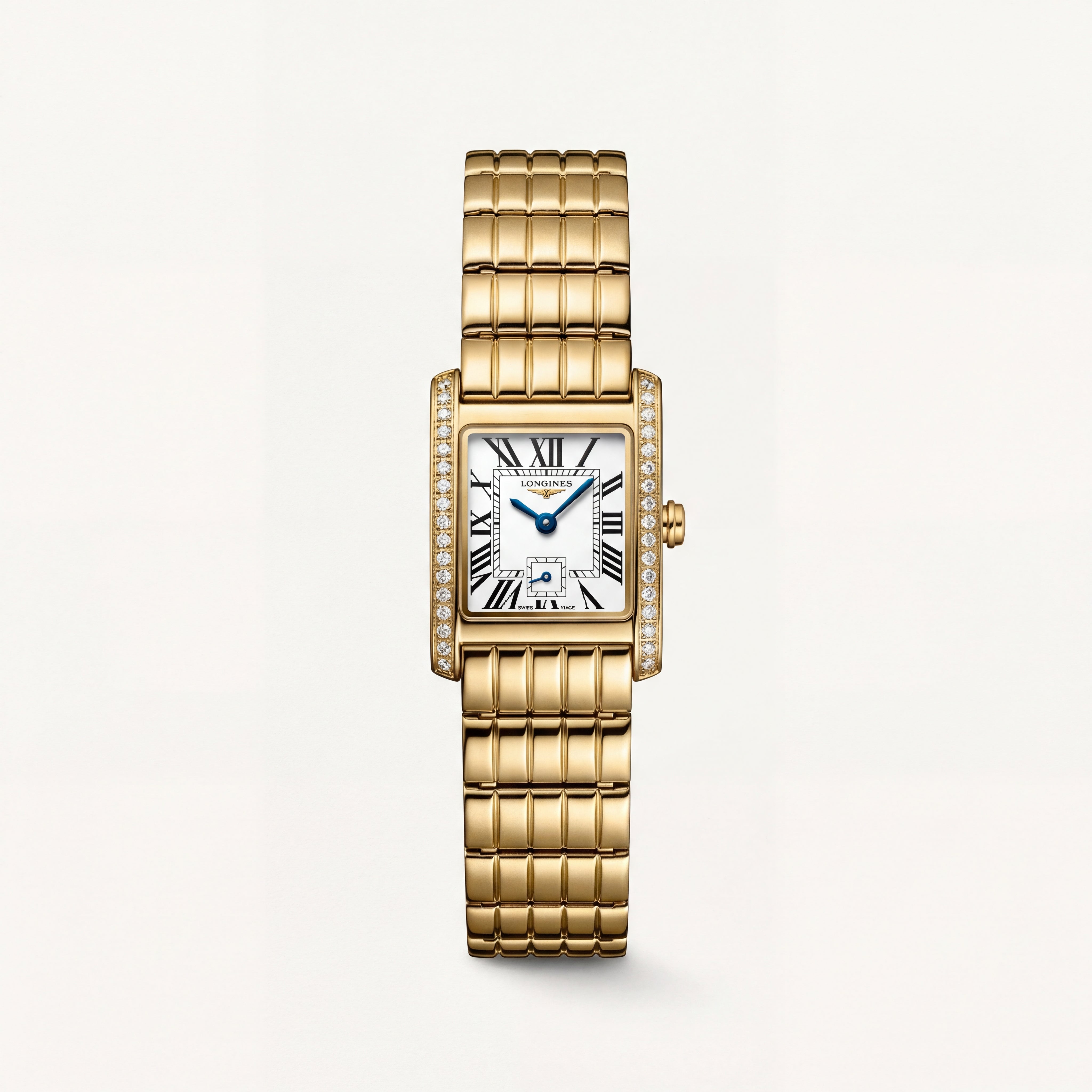 Full Gold Diamond-Set Rectangular Roman Dial Bracelet Watch – Women