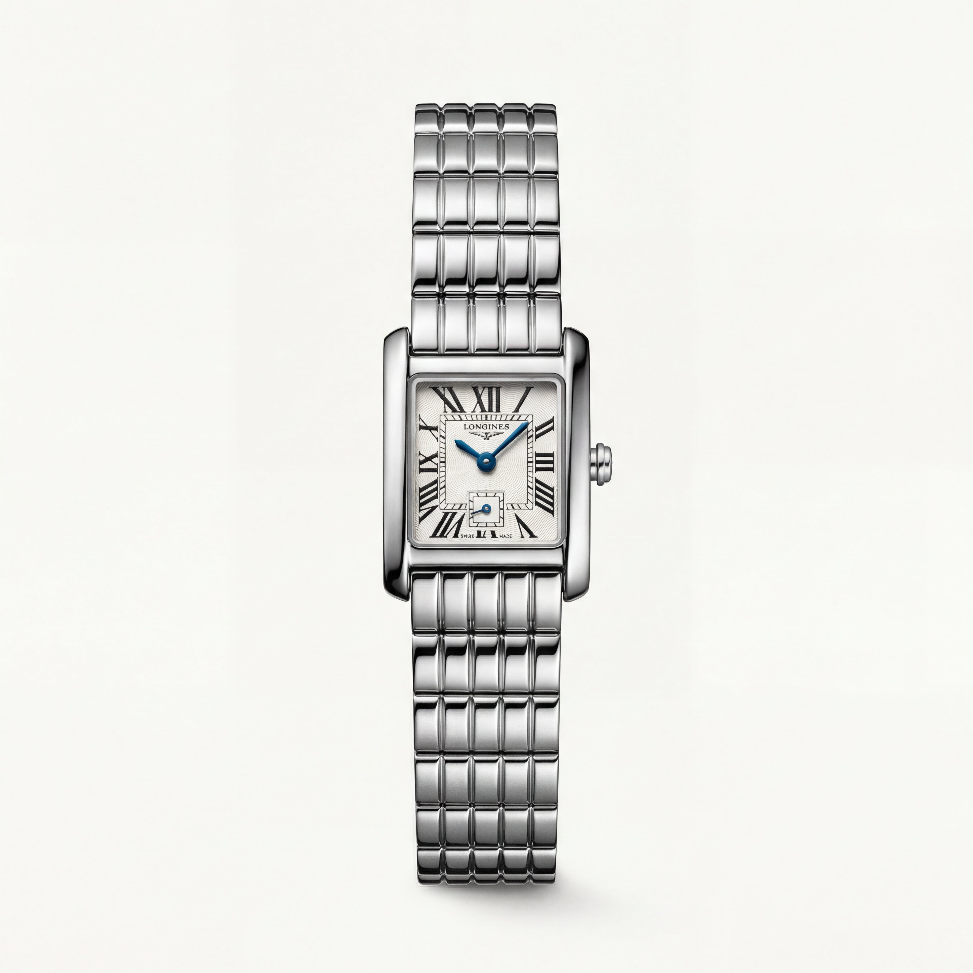 Classic Rectangular Silver Dial Roman Numeral Steel Bracelet Watch – Women