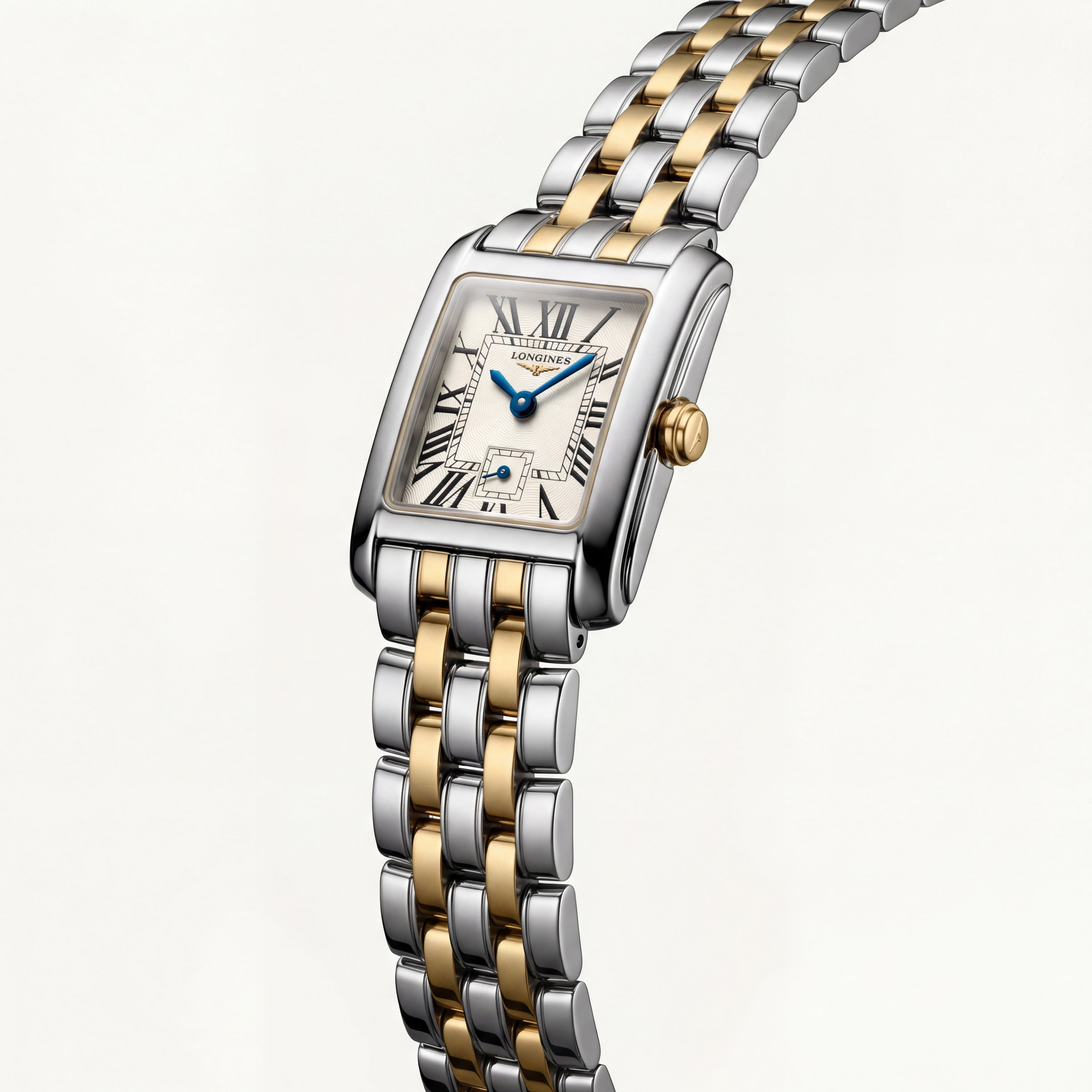 Two-Tone Rectangular Silver Dial Roman Numeral Steel Bracelet Watch – Women