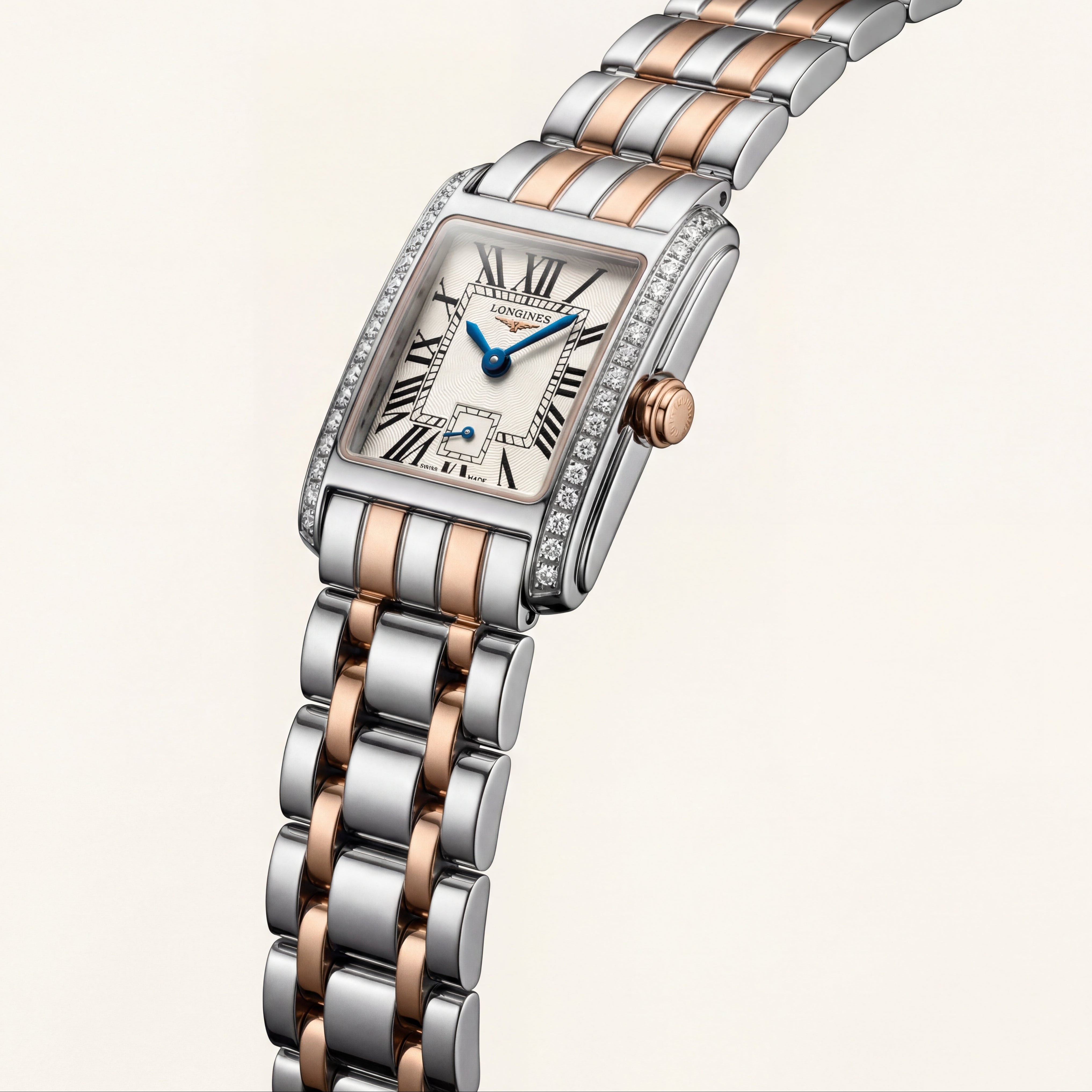 Diamond-Set Two-Tone Rectangular Roman Dial Steel Bracelet Watch – Women