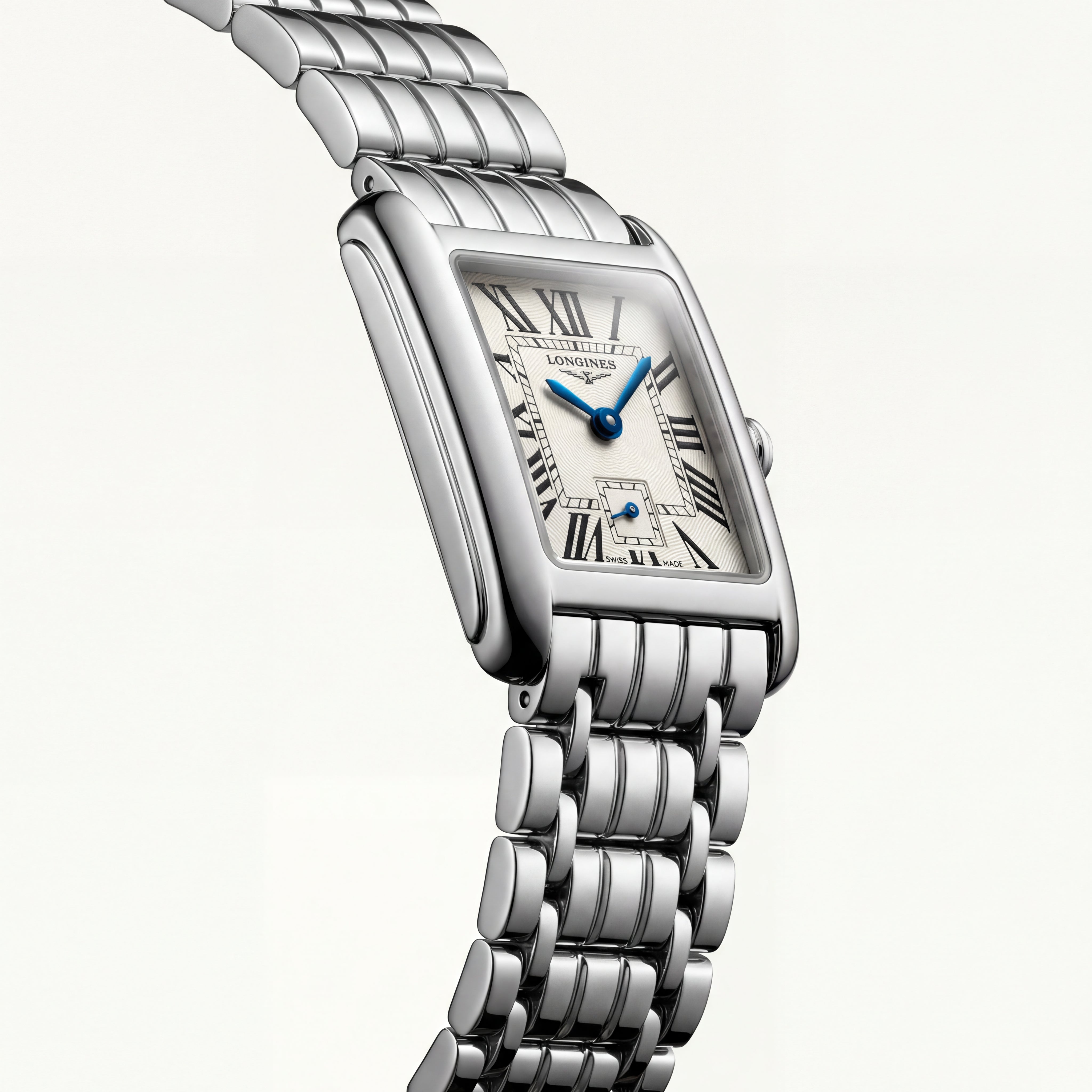 Classic Rectangular Silver Dial Roman Numeral Steel Bracelet Watch – Women