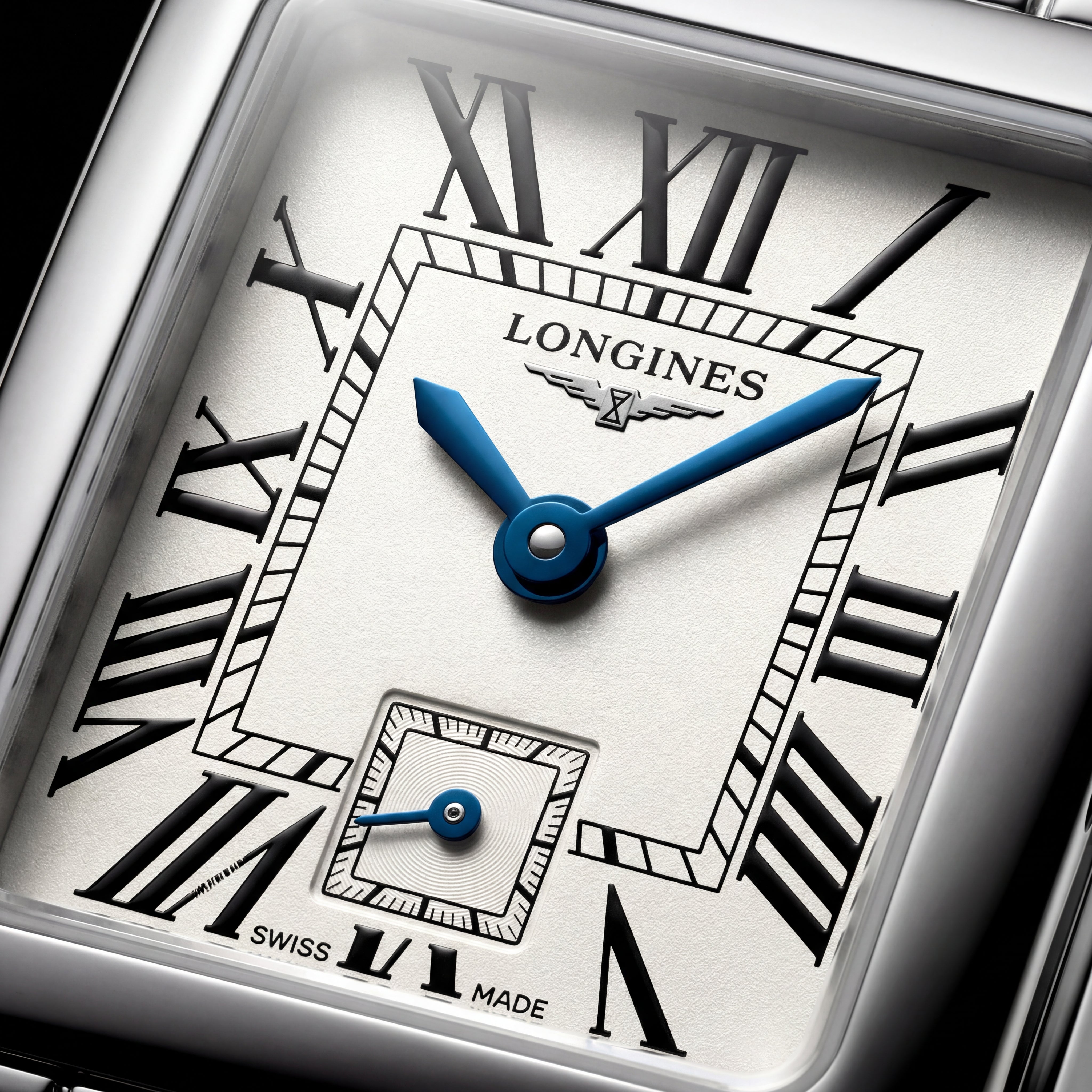 Classic Rectangular Silver Dial Roman Numeral Steel Bracelet Watch – Women