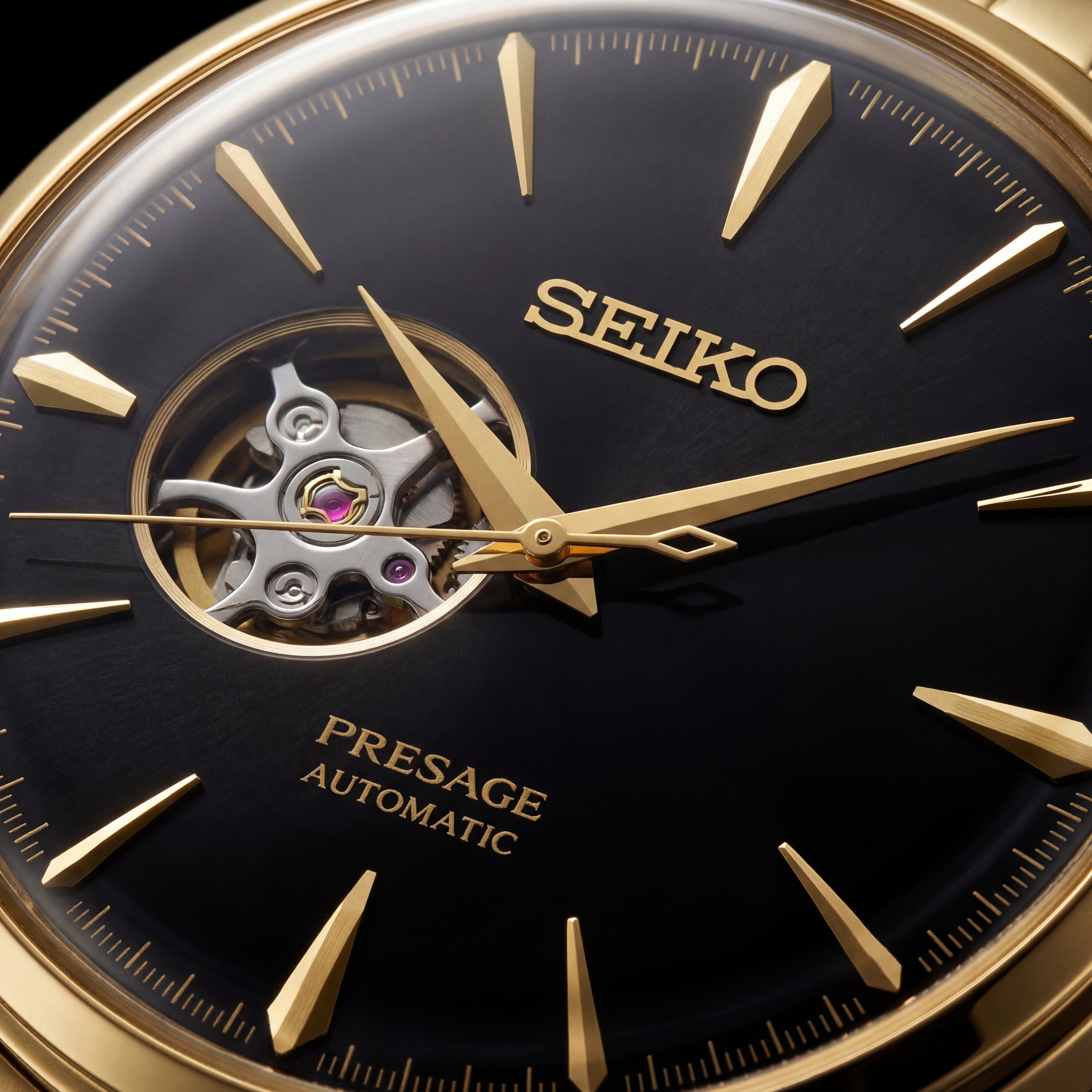 Gold Stainless Steel Automatic Open-Heart Dial Luxury Mechanical Bracelet Watch – Men