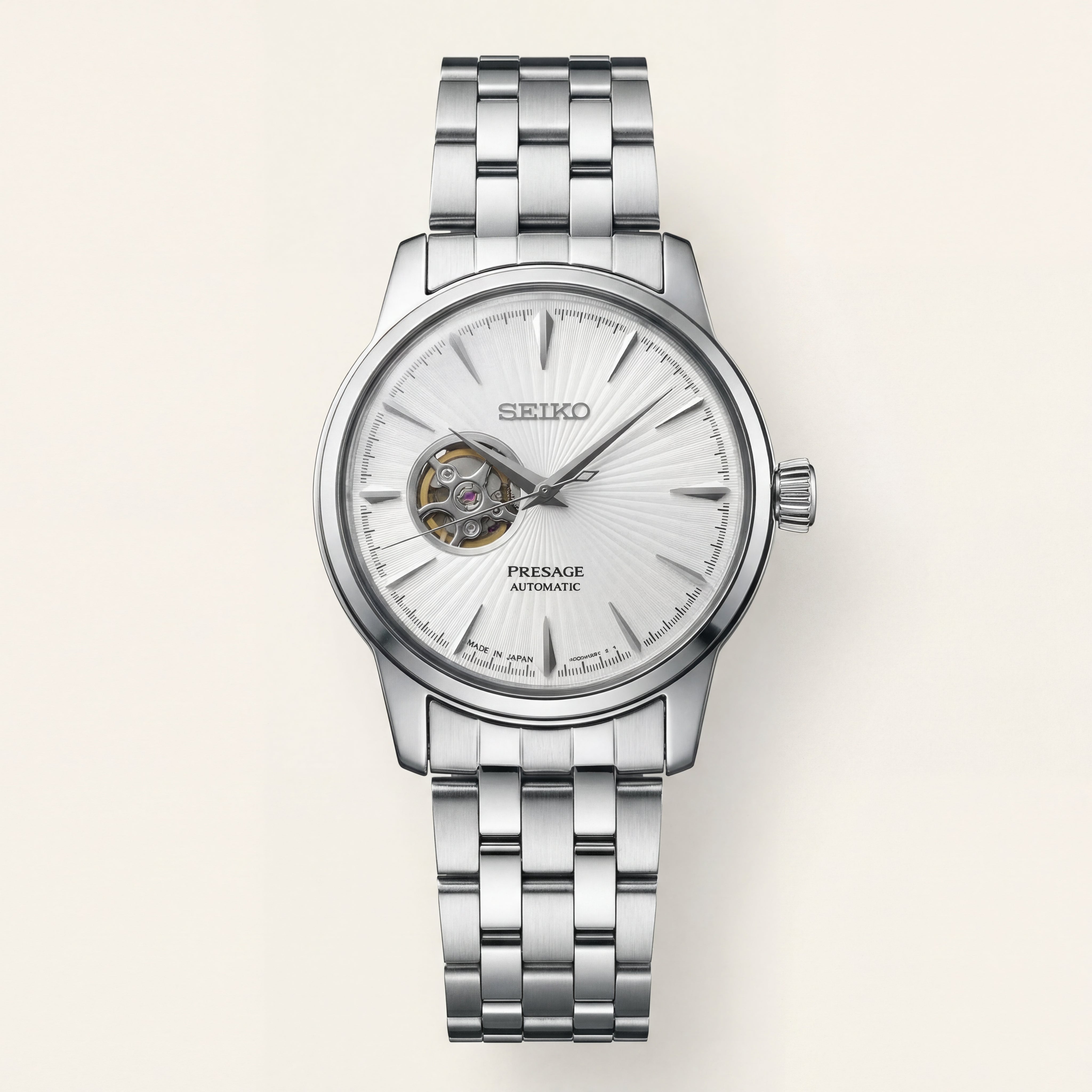 Silver Stainless Steel Case Silver Sunburst Dial Open-Heart Automatic Luxury Bracelet Watch – Men