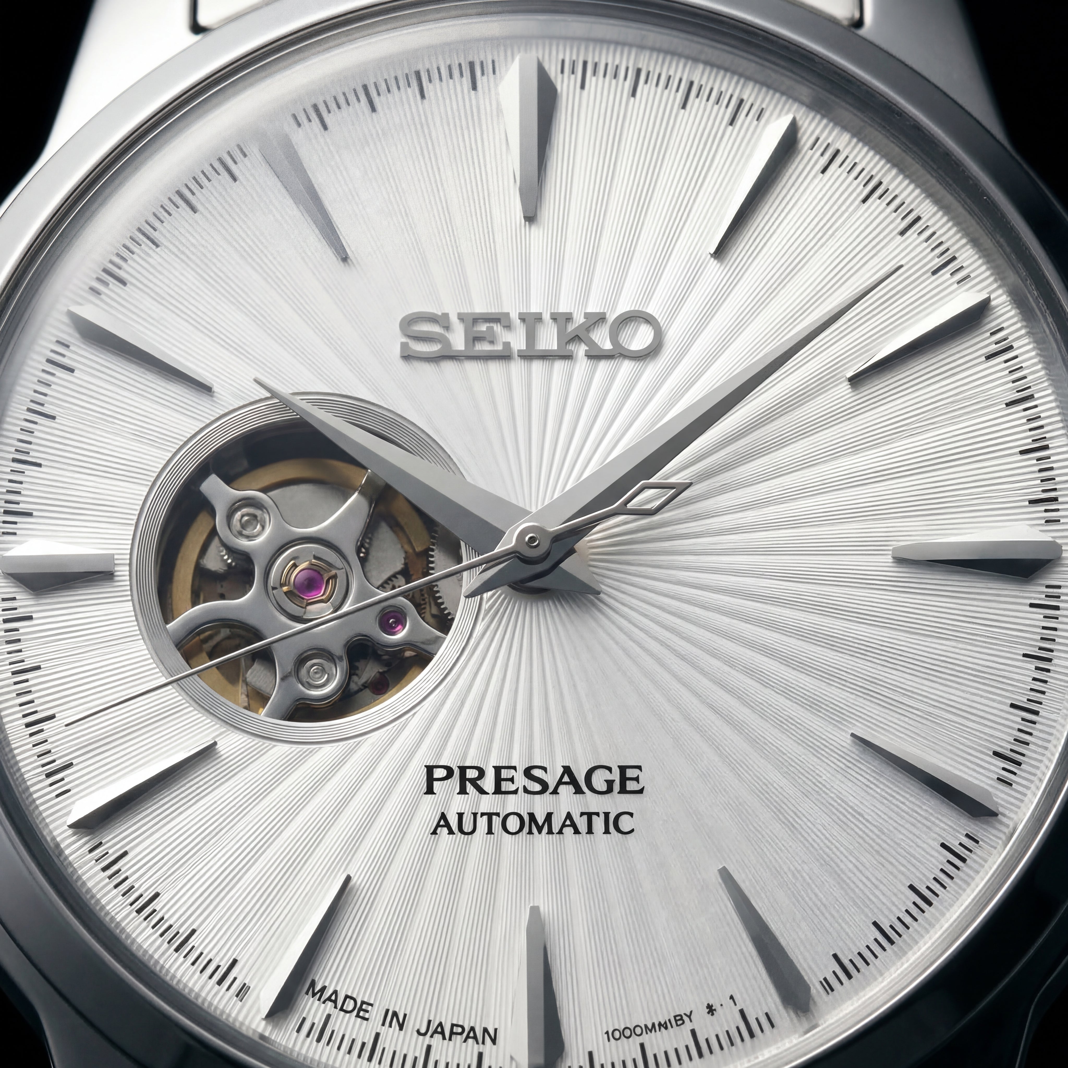 Silver Stainless Steel Case Silver Sunburst Dial Open-Heart Automatic Luxury Bracelet Watch – Men